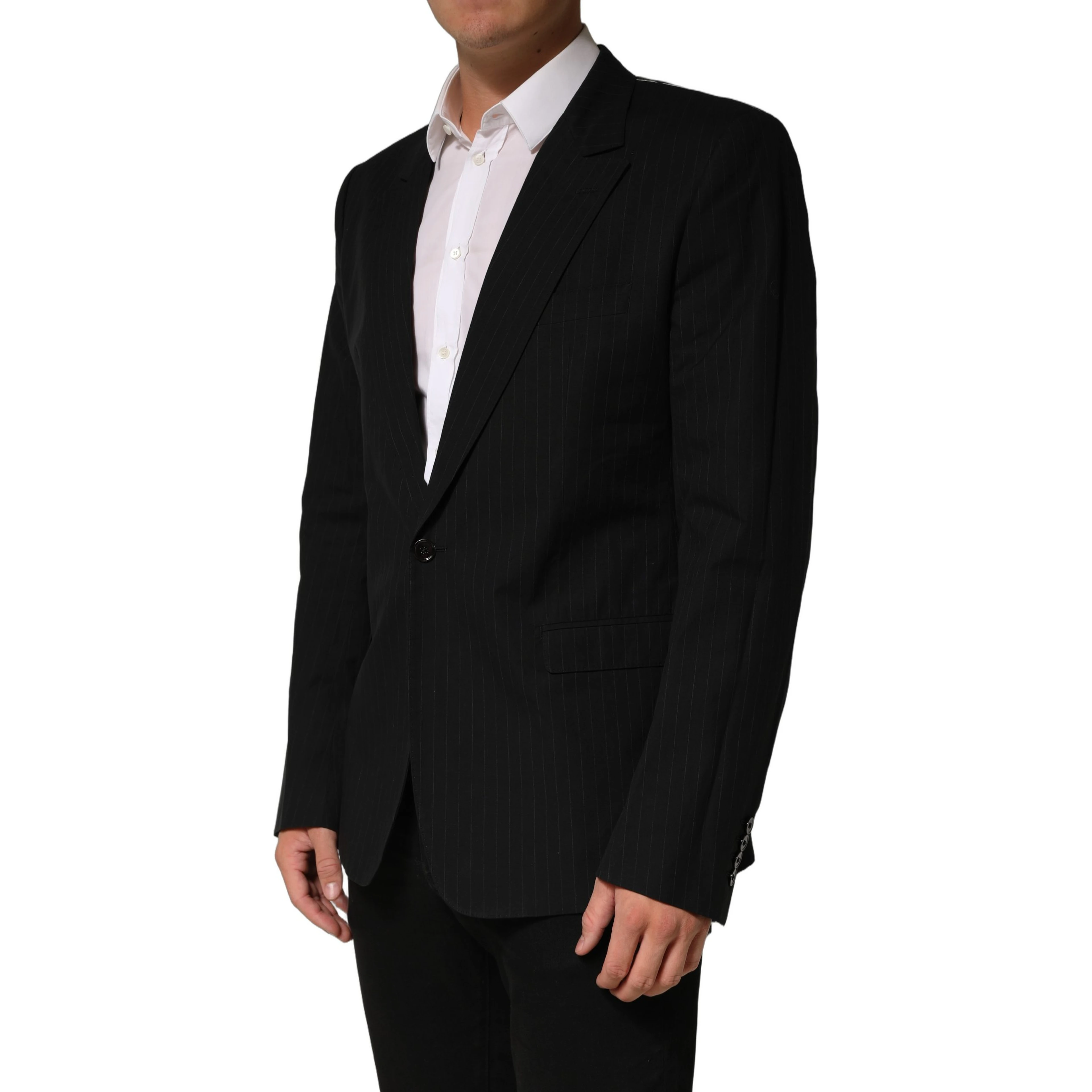 Black Pinstripe Men Single Breasted Jacket
