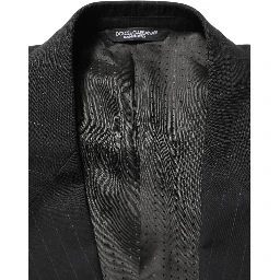 Black Pinstripe Men Single Breasted Jacket