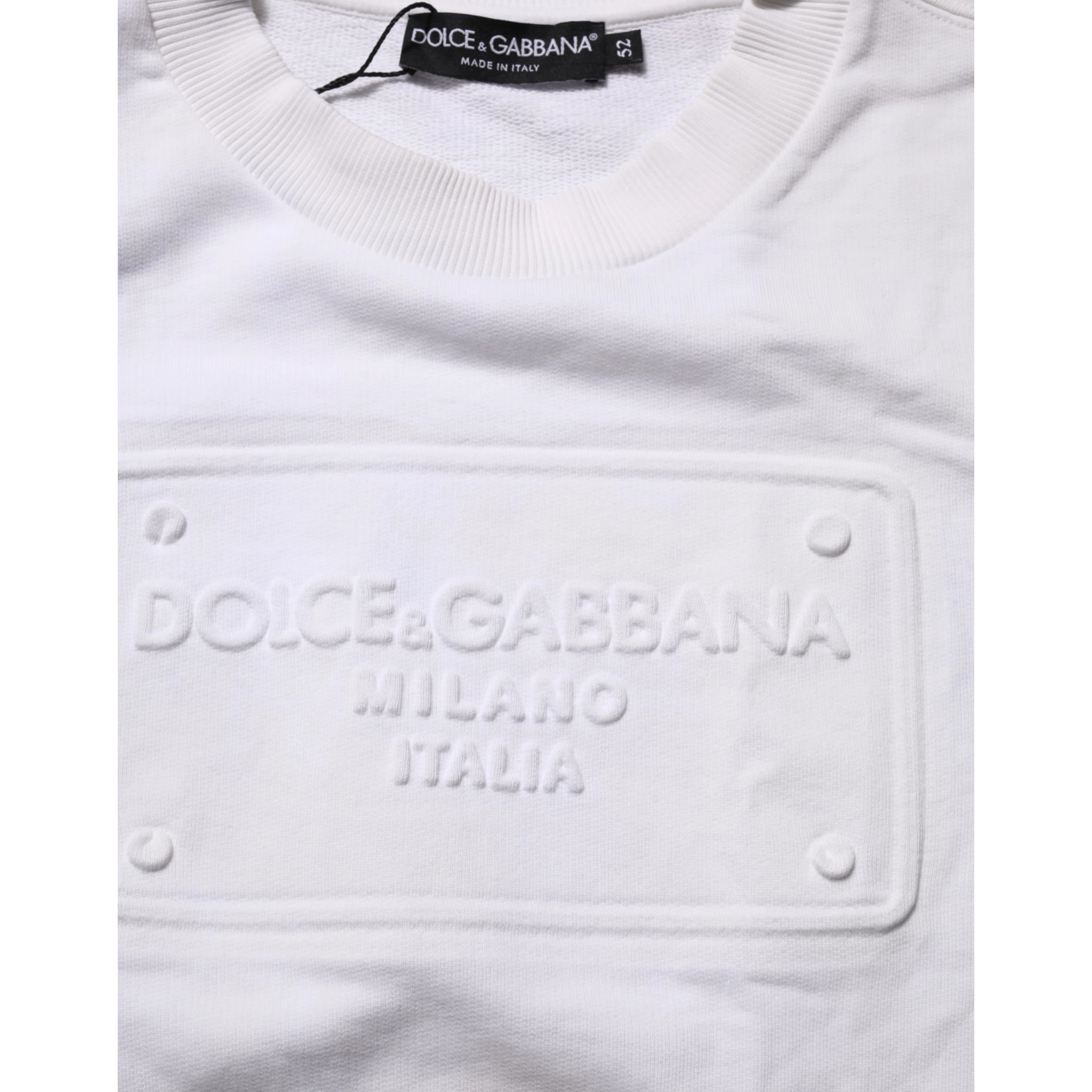 White Logo Embossed Cotton Sweatshirt Sweater