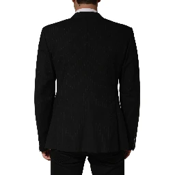 Black Pinstripe Men Single Breasted Jacket