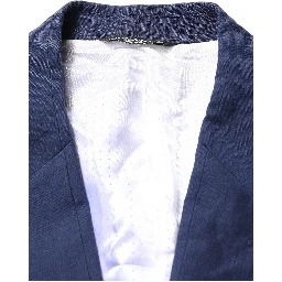 Dark Blue Flax Men Single Breasted Jacket