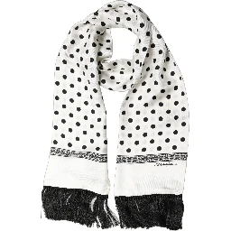 White Black Polka Dot Fringed Shawl Scarf