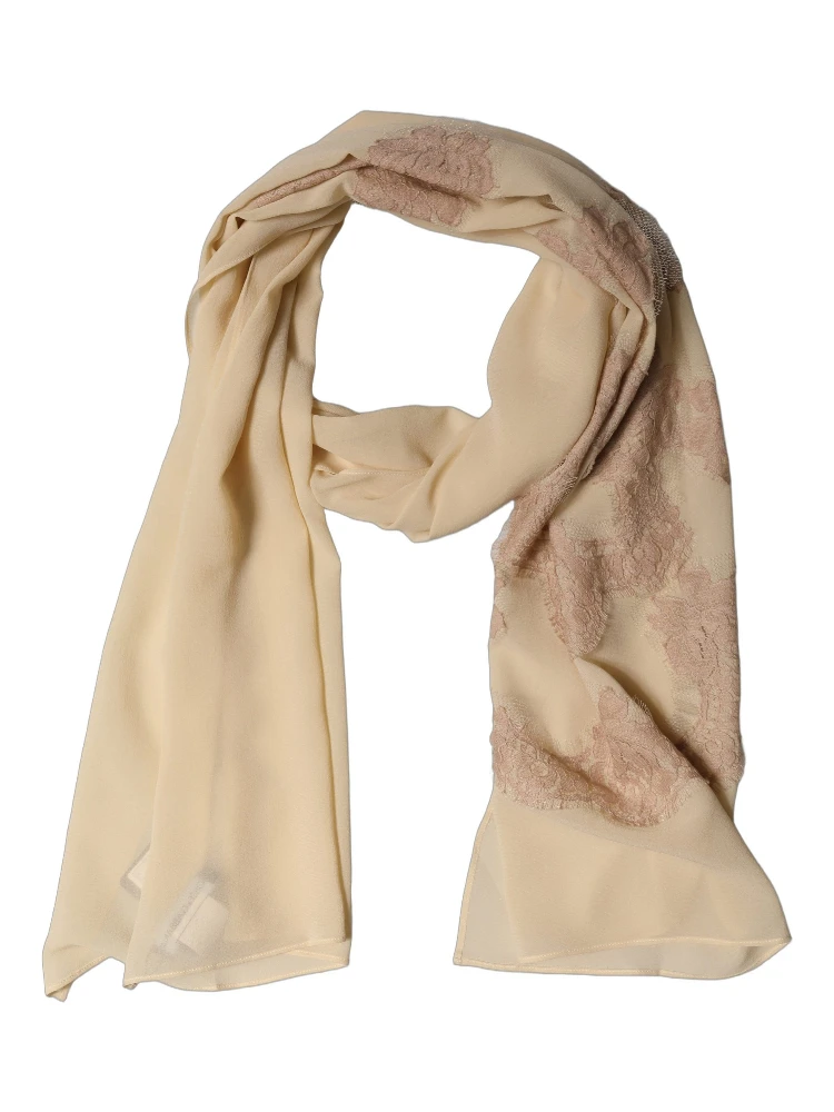 Light Beige Ornate Lace Neck Shawl Scarf