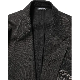 Black Embroidered Single Breasted Men Jacket