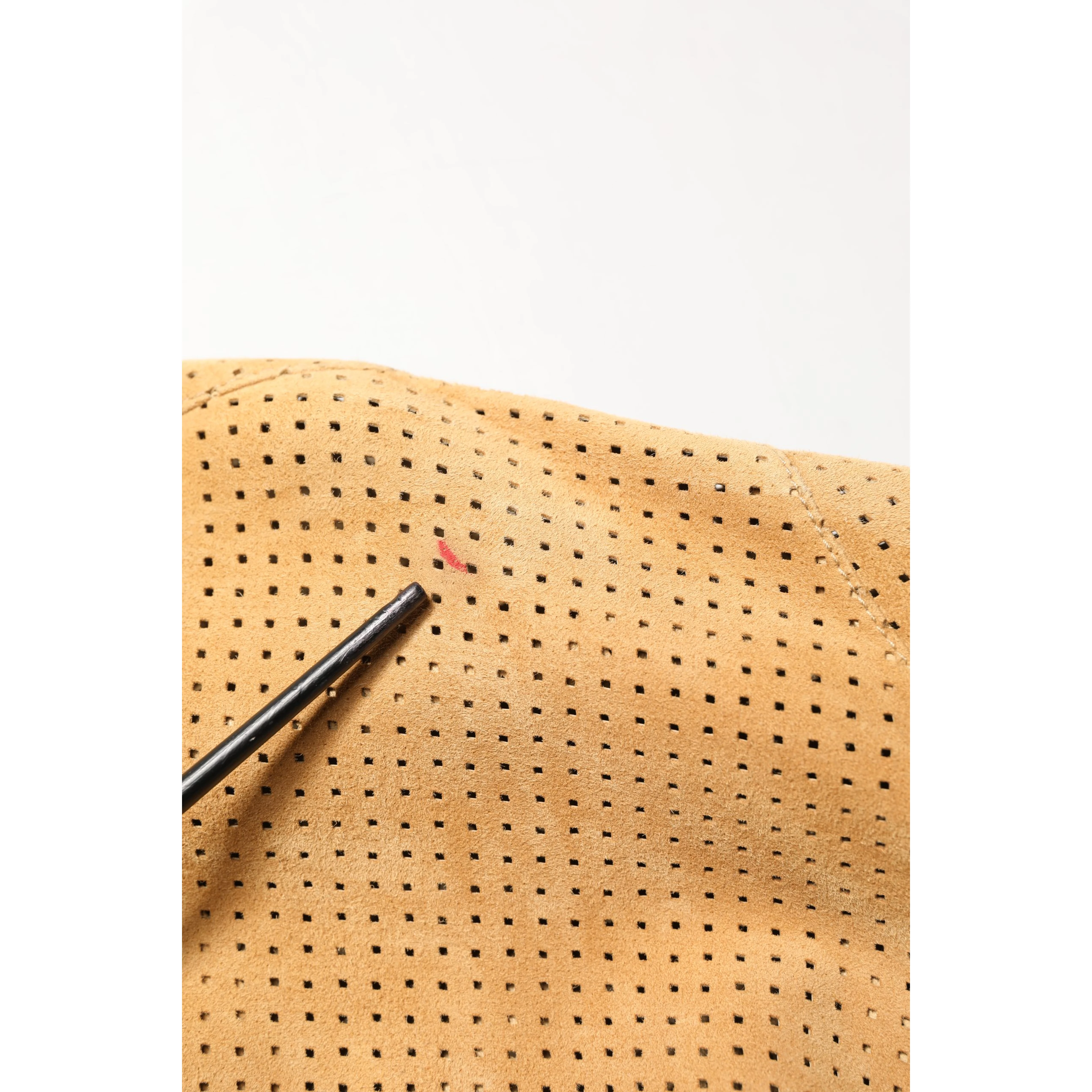 Beige Leather Perforated Full Zip Men Jacket