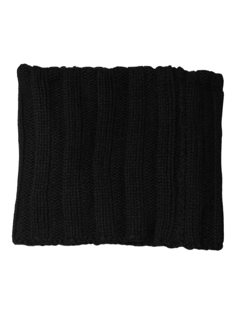 Black Cashmere Ribbed Knit Neck Warmer Scarf
