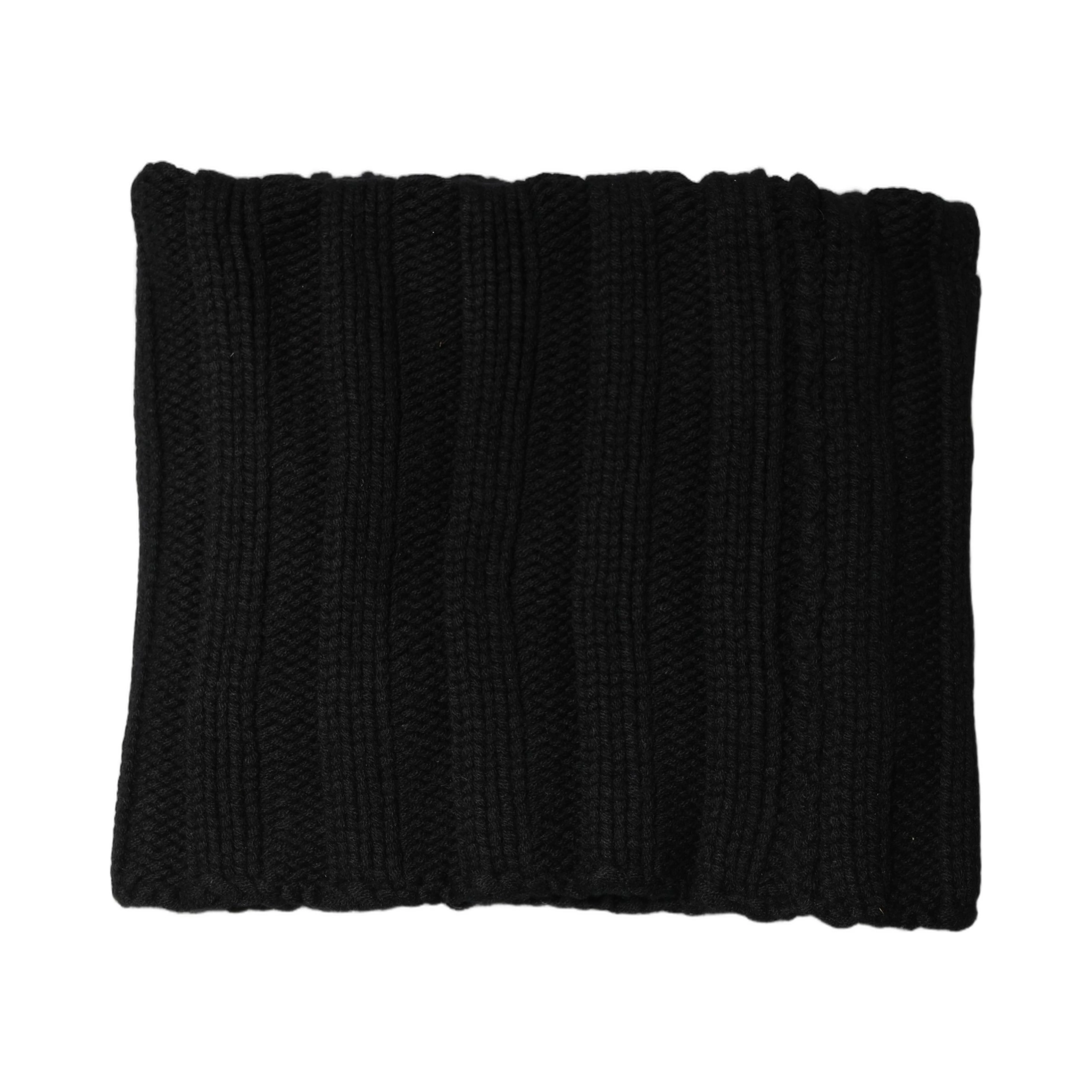 Black Cashmere Ribbed Knit Neck Warmer Scarf