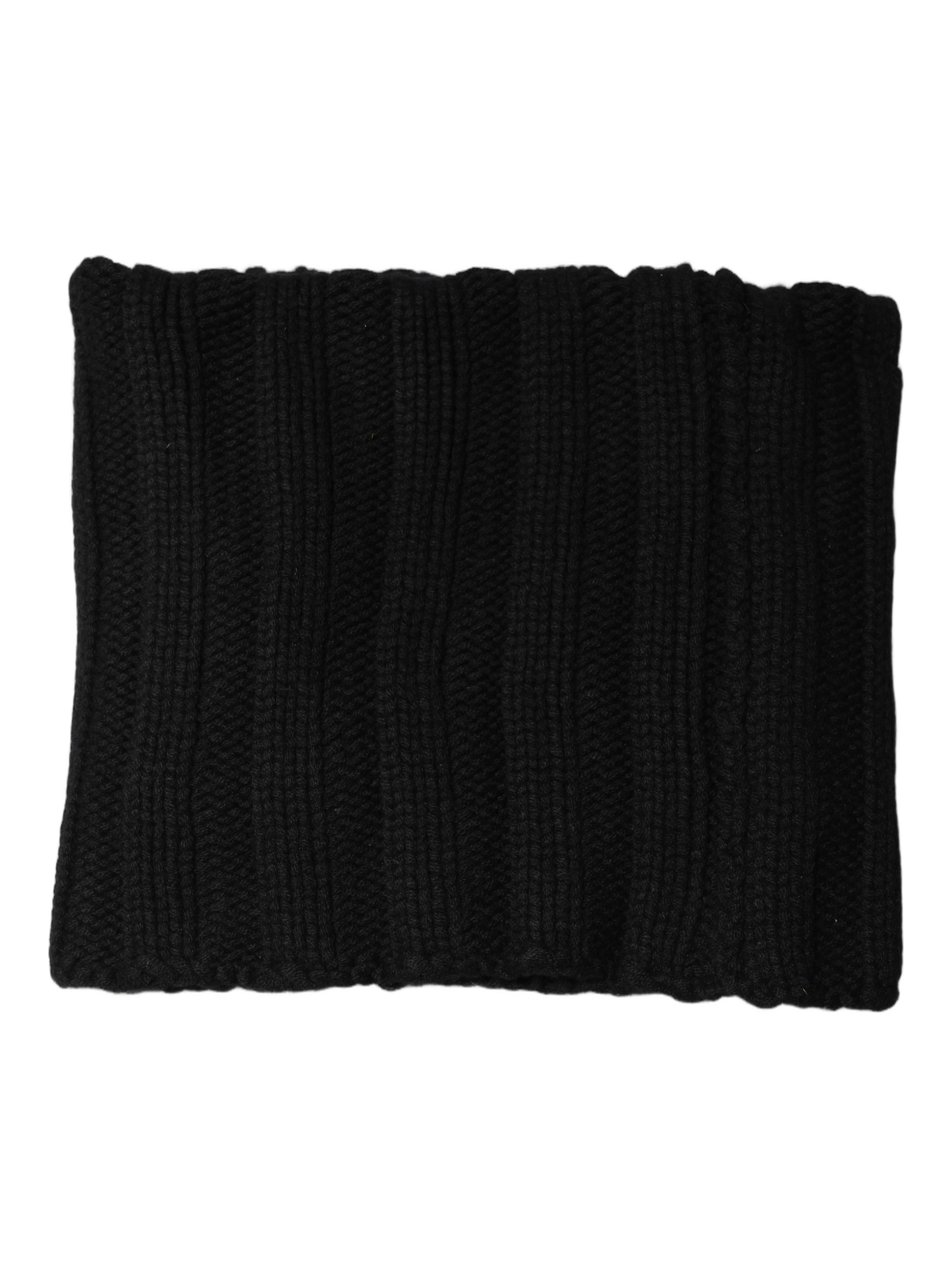 Black Cashmere Ribbed Knit Neck Warmer Scarf