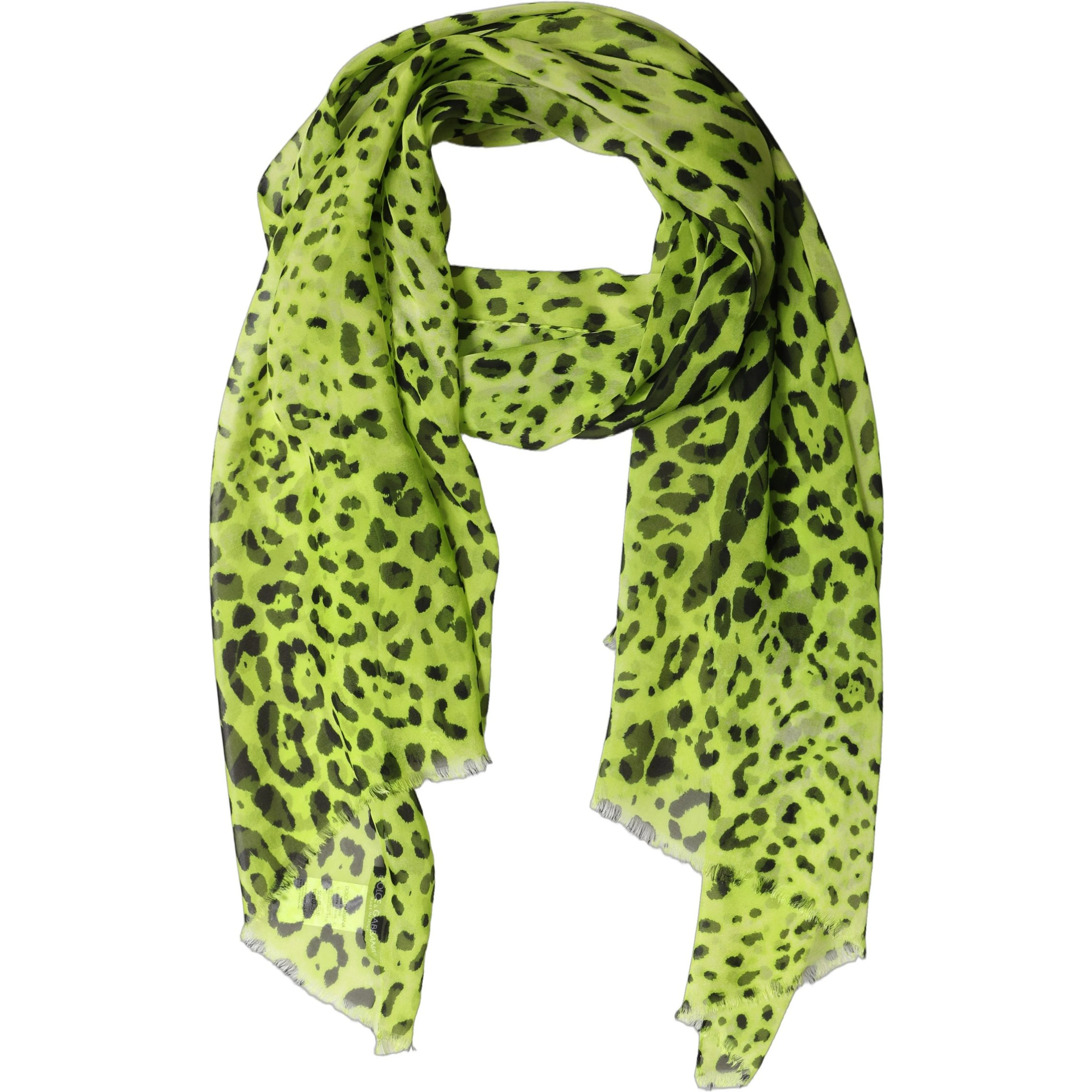 Green Leopard Print Silk Shawl Stole Scarf