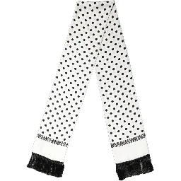 White Black Polka Dot Fringed Shawl Scarf