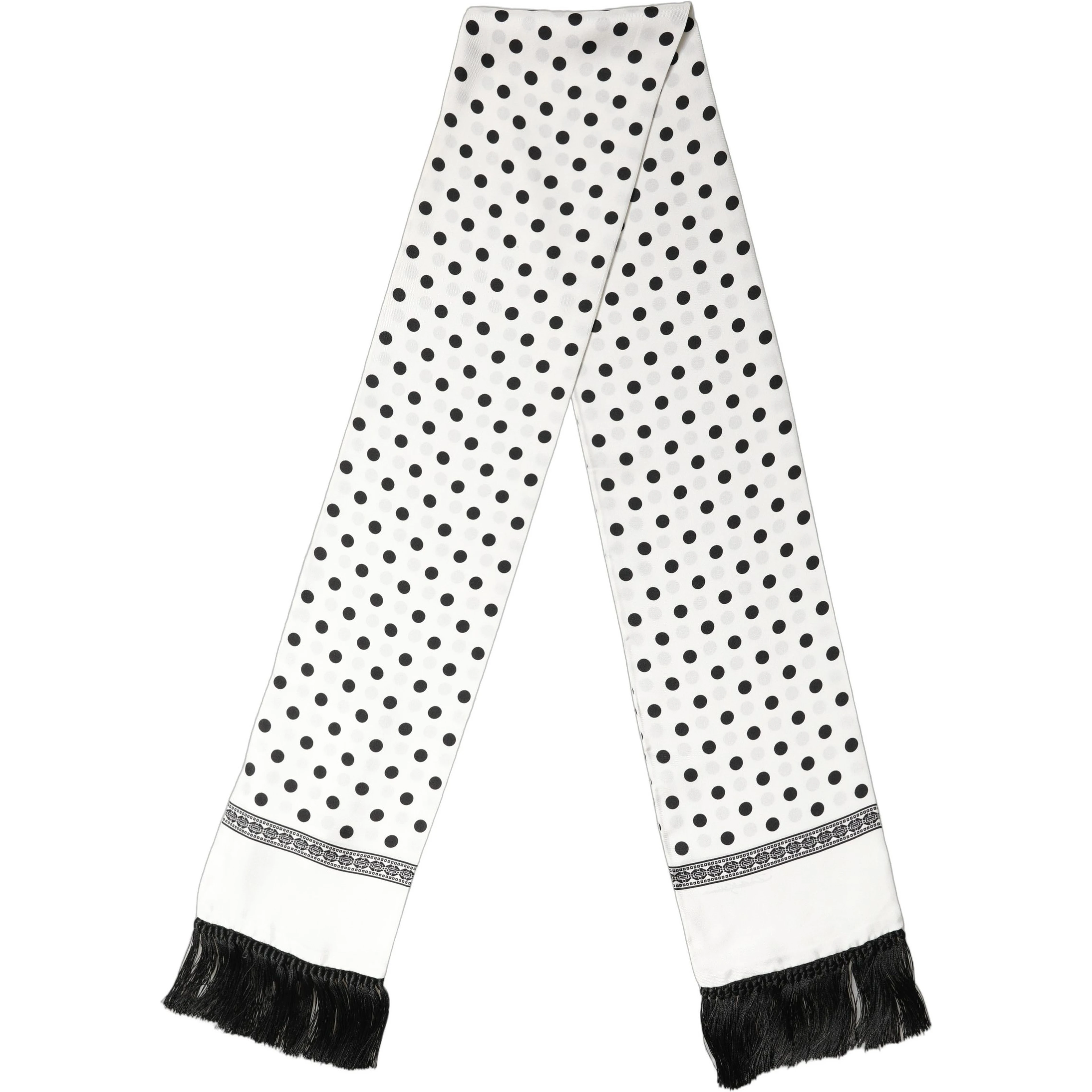 White Black Polka Dot Fringed Shawl Scarf