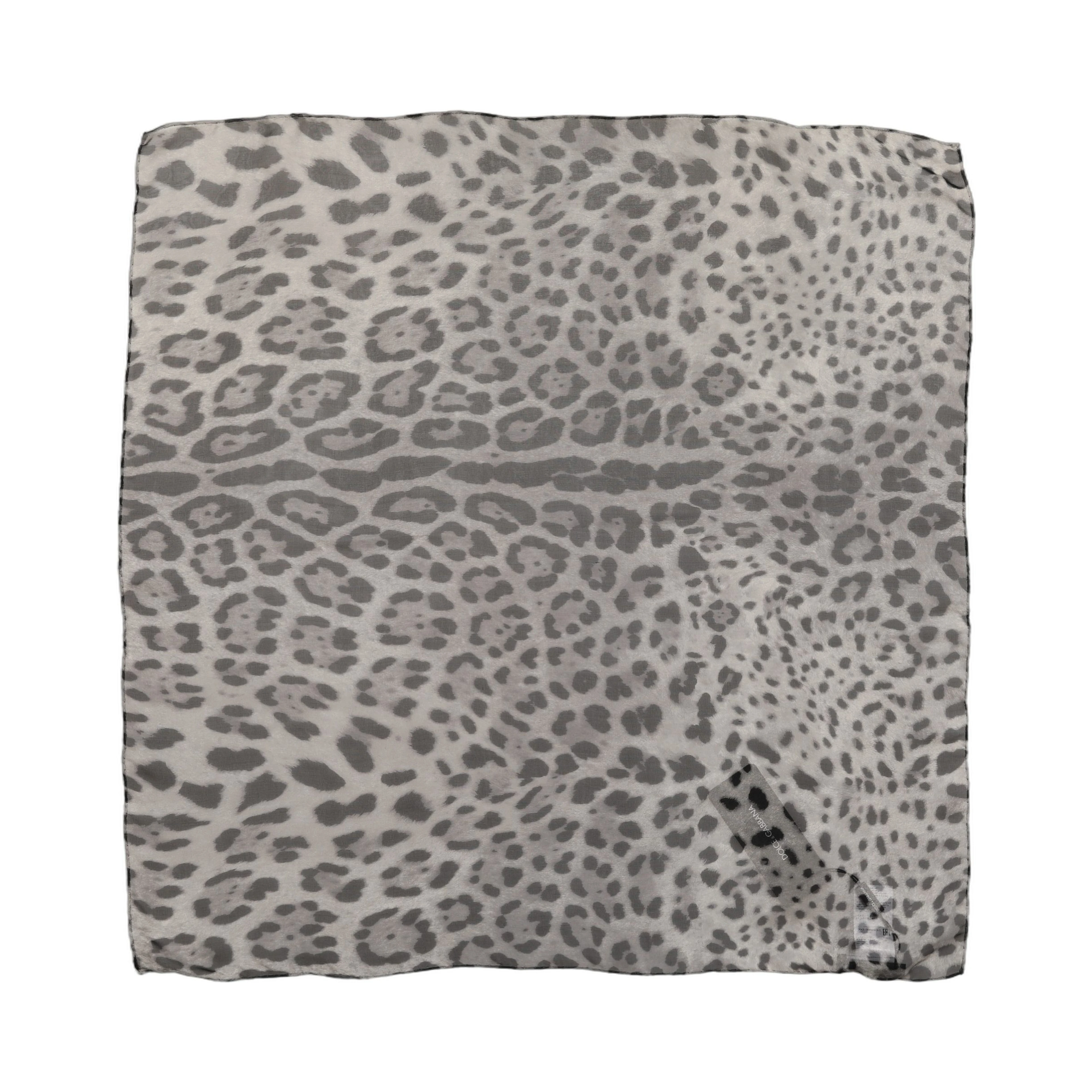 Gray Leopard Print Silk Square Foulard Scarf