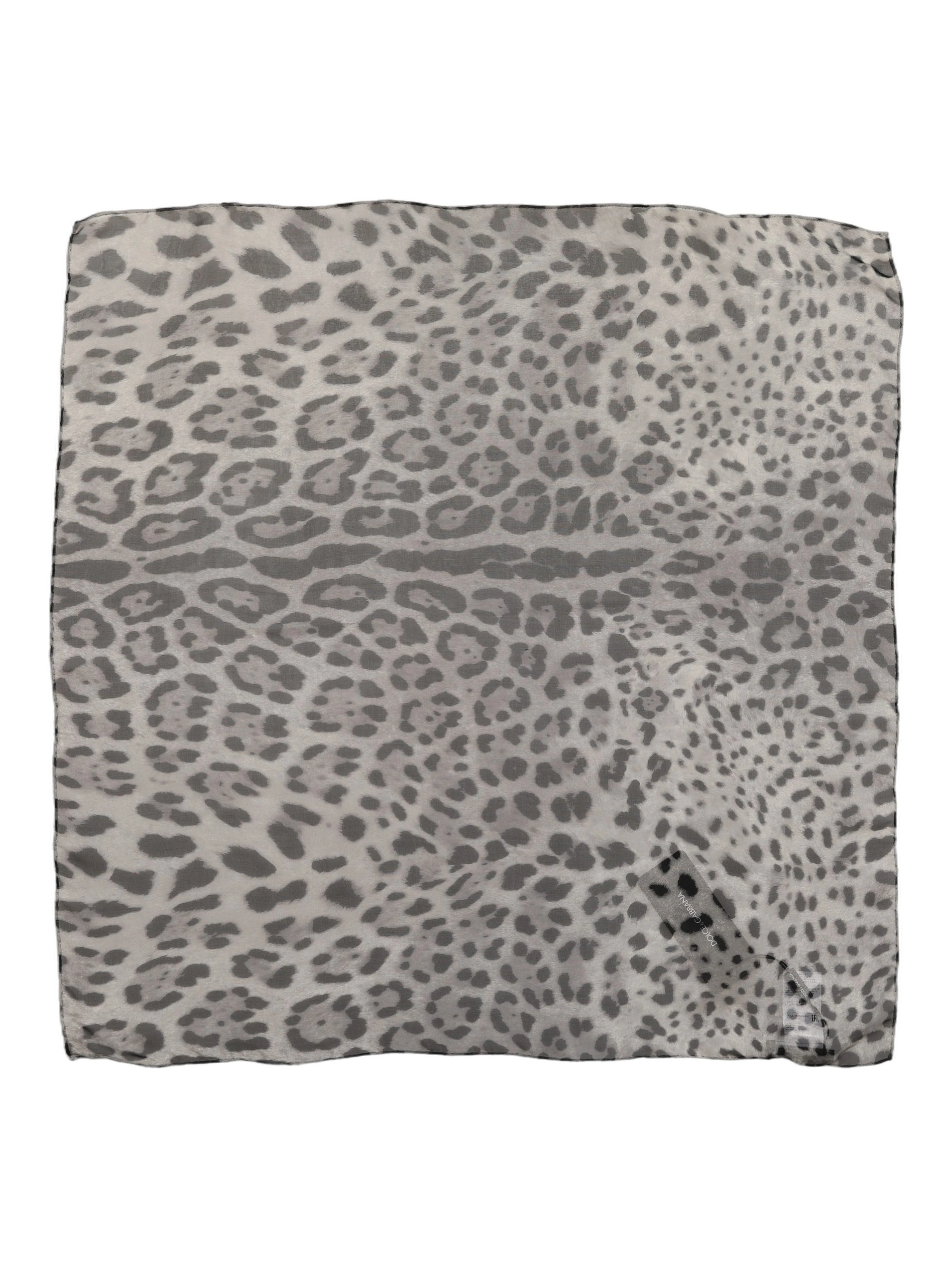 Gray Leopard Print Silk Square Foulard Scarf