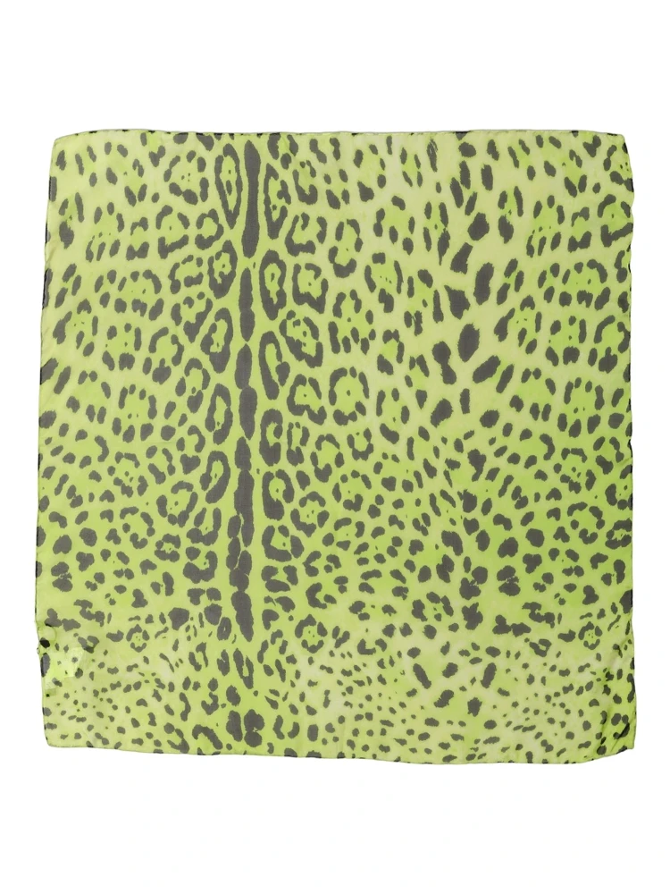 Green Leopard Print Silk Square Foulard Scarf