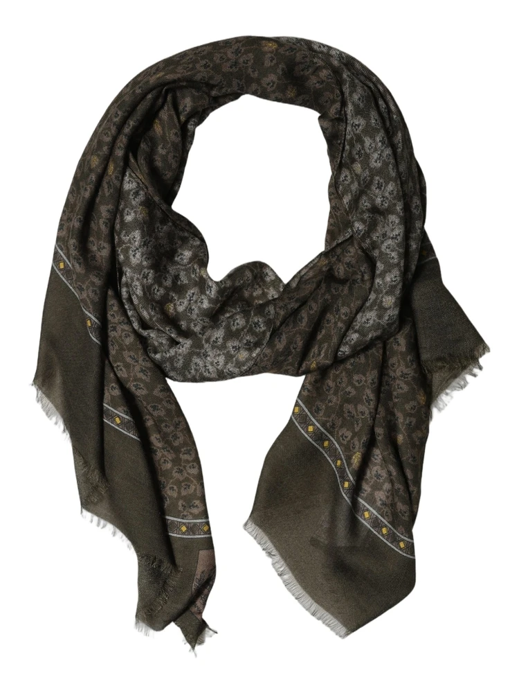 Olive Green Cotton Floral Neck Shawl Scarf
