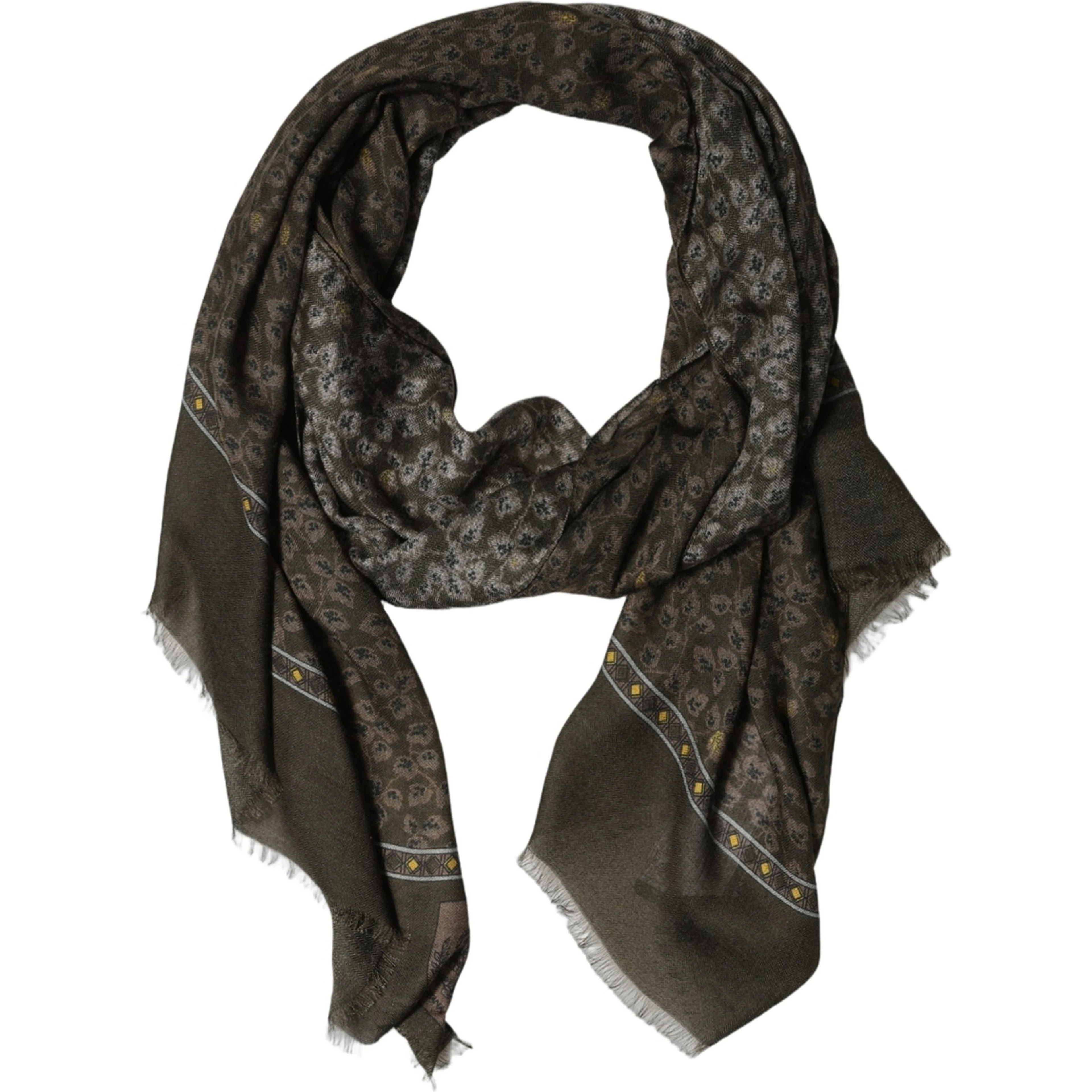 Olive Green Cotton Floral Neck Shawl Scarf