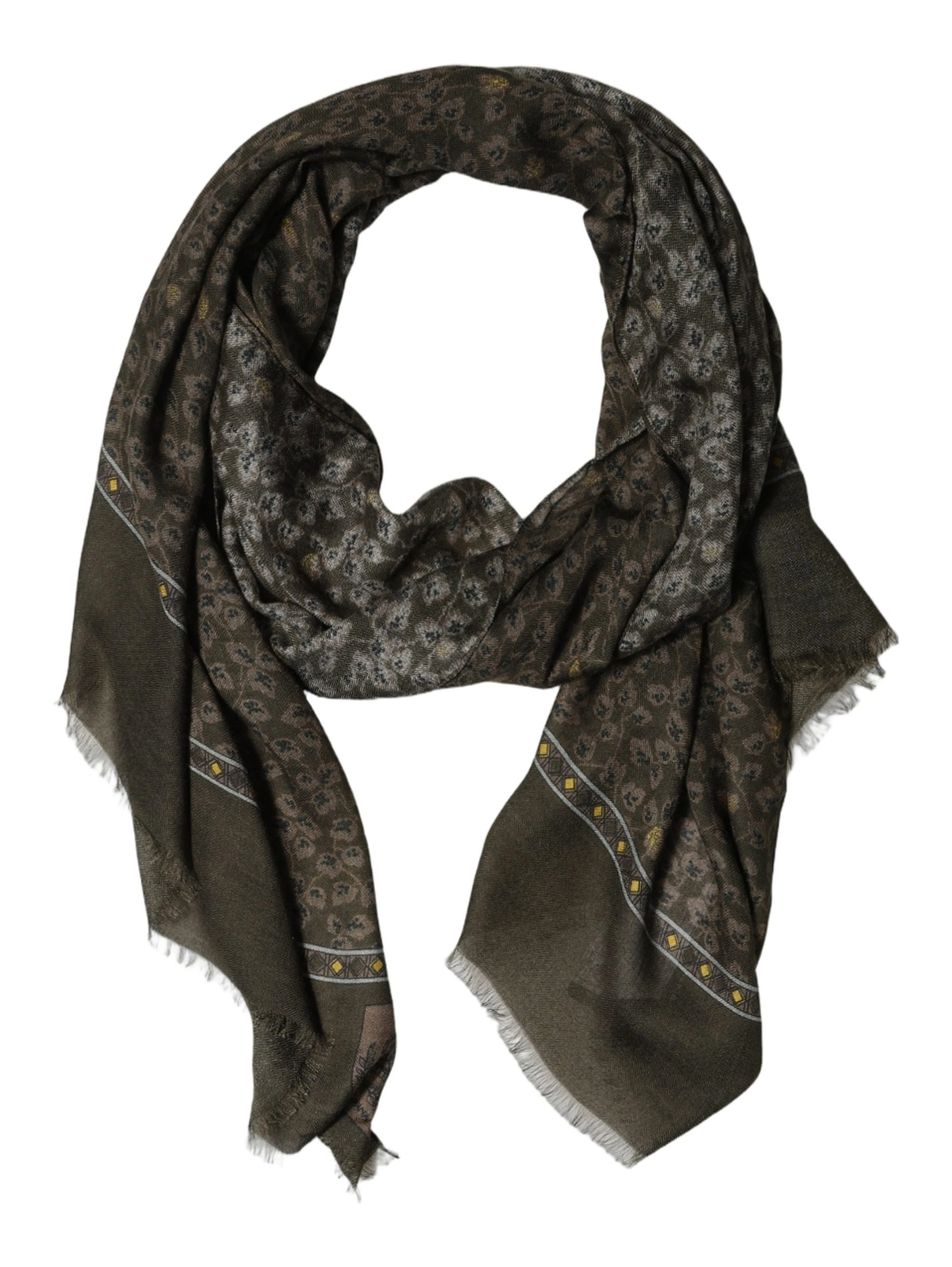 Olive Green Cotton Floral Neck Shawl Scarf