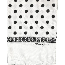 White Black Polka Dot Fringed Shawl Scarf