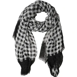 Black White Napoli Silk Gingham Shawl Scarf