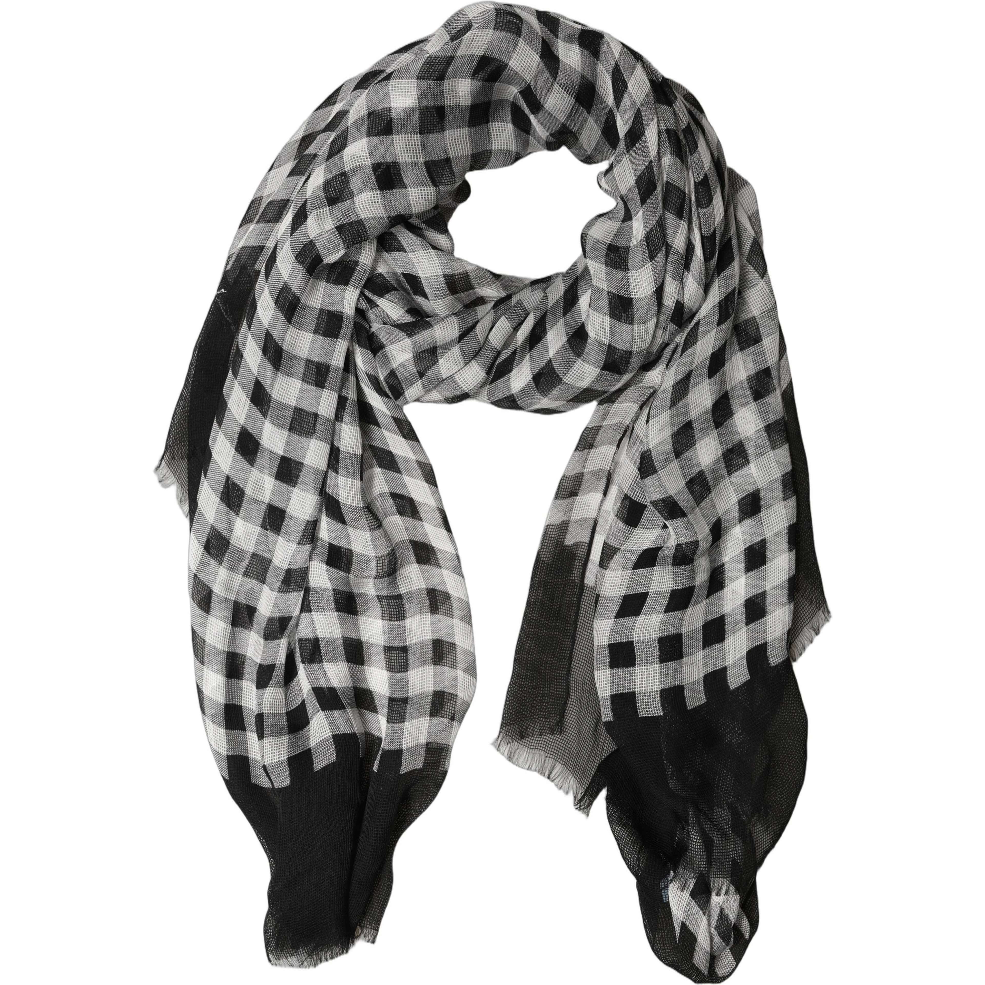 Black White Napoli Silk Gingham Shawl Scarf