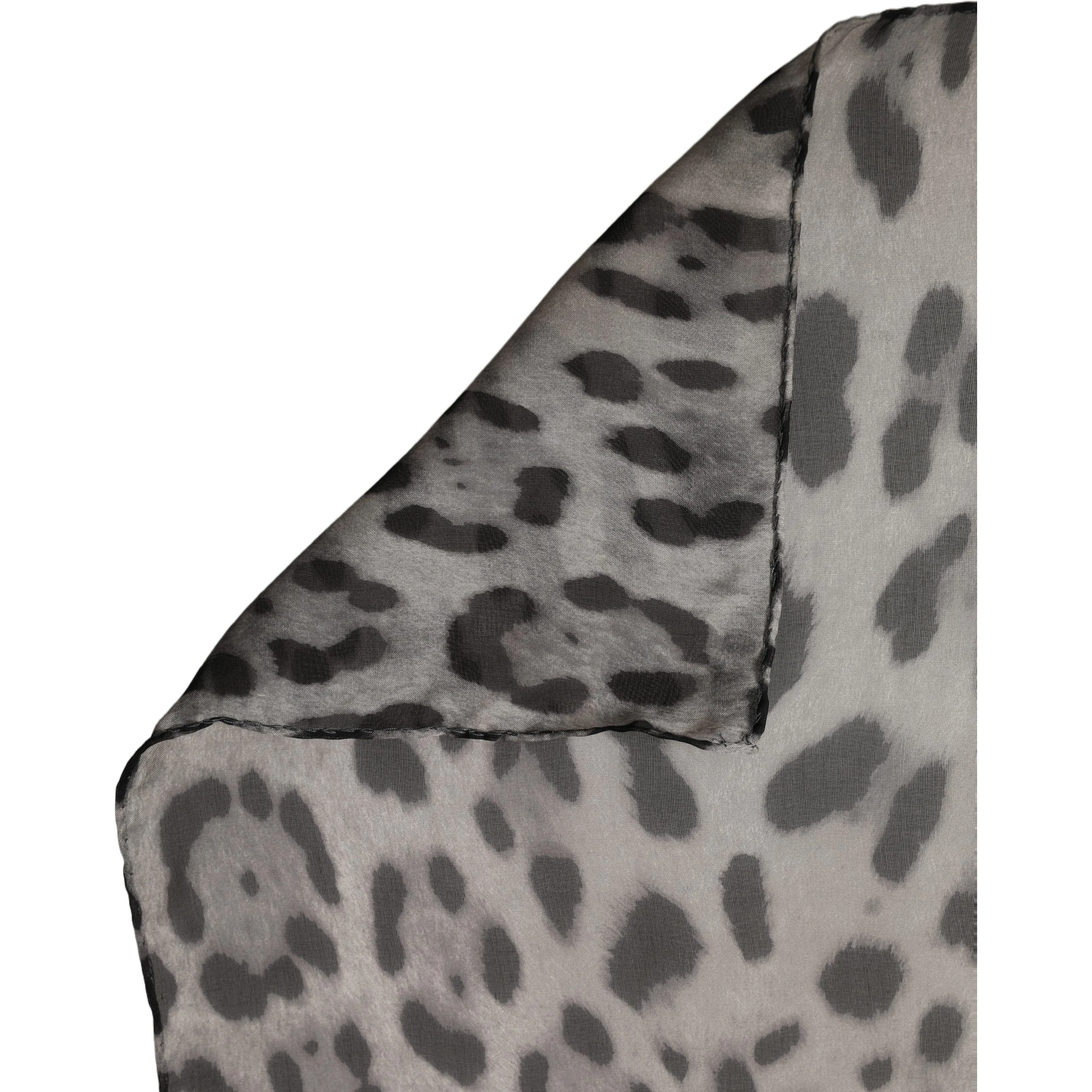 Gray Leopard Print Silk Square Foulard Scarf