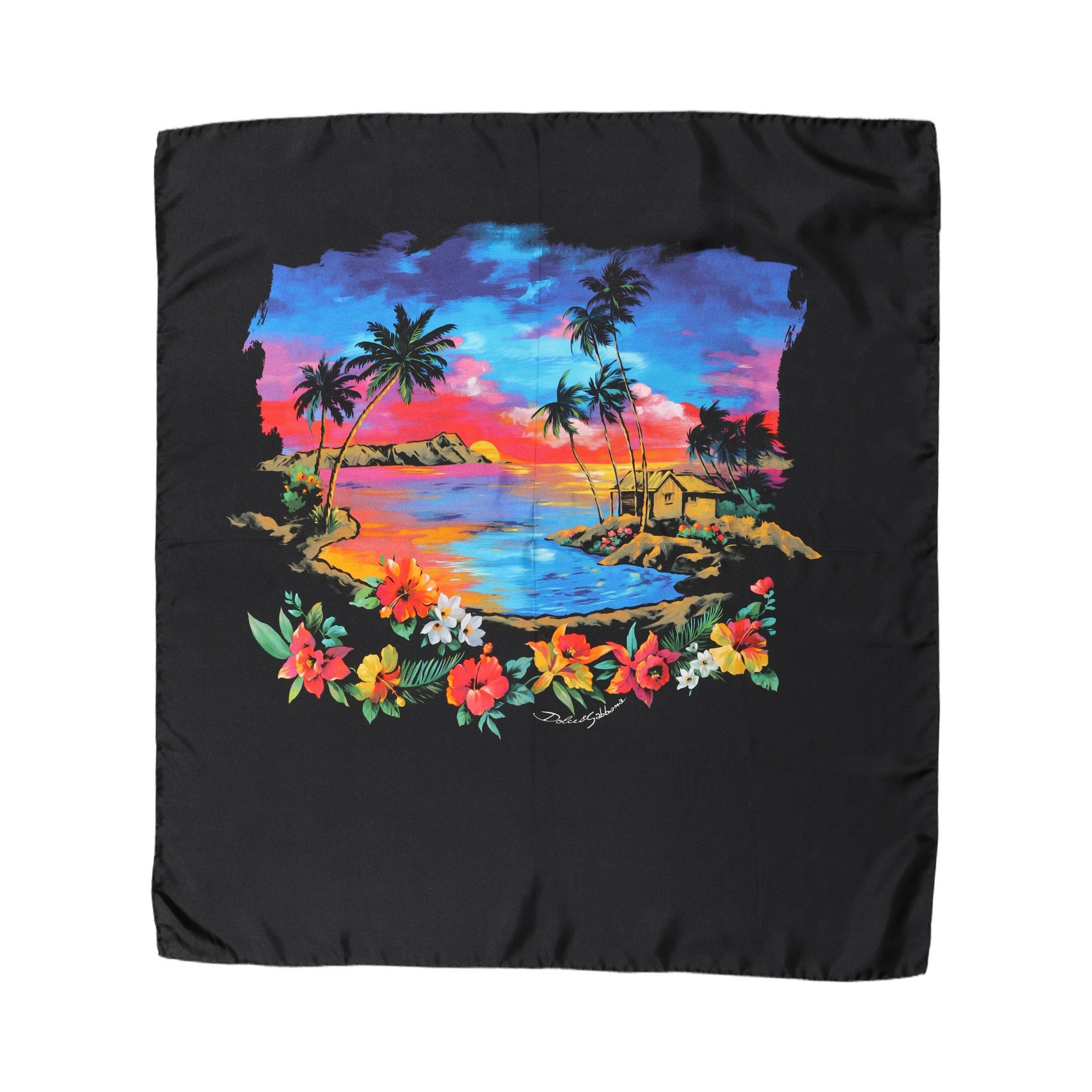 Black Tropical Sunset Square Foulard Scarf