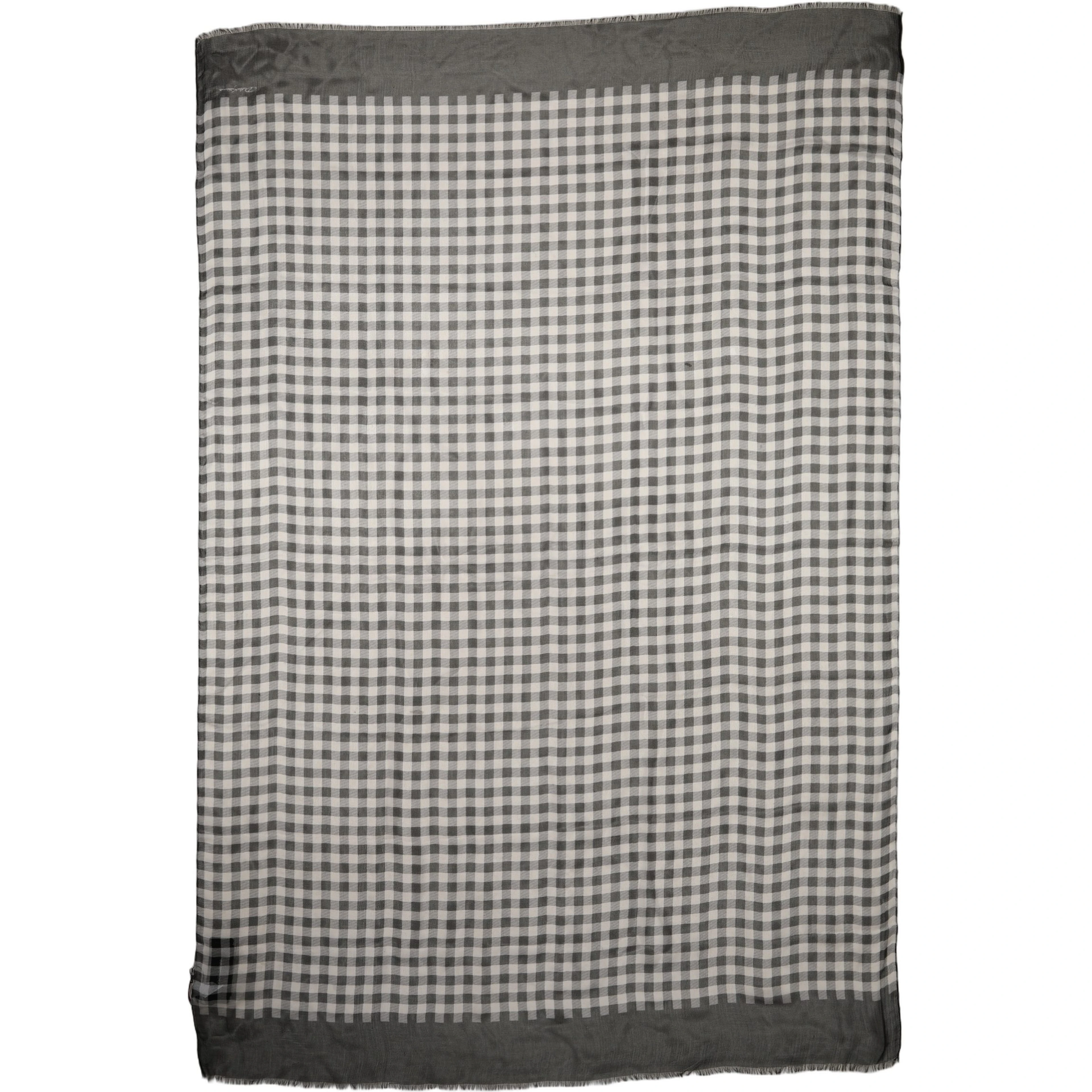 Black White Napoli Silk Gingham Shawl Scarf