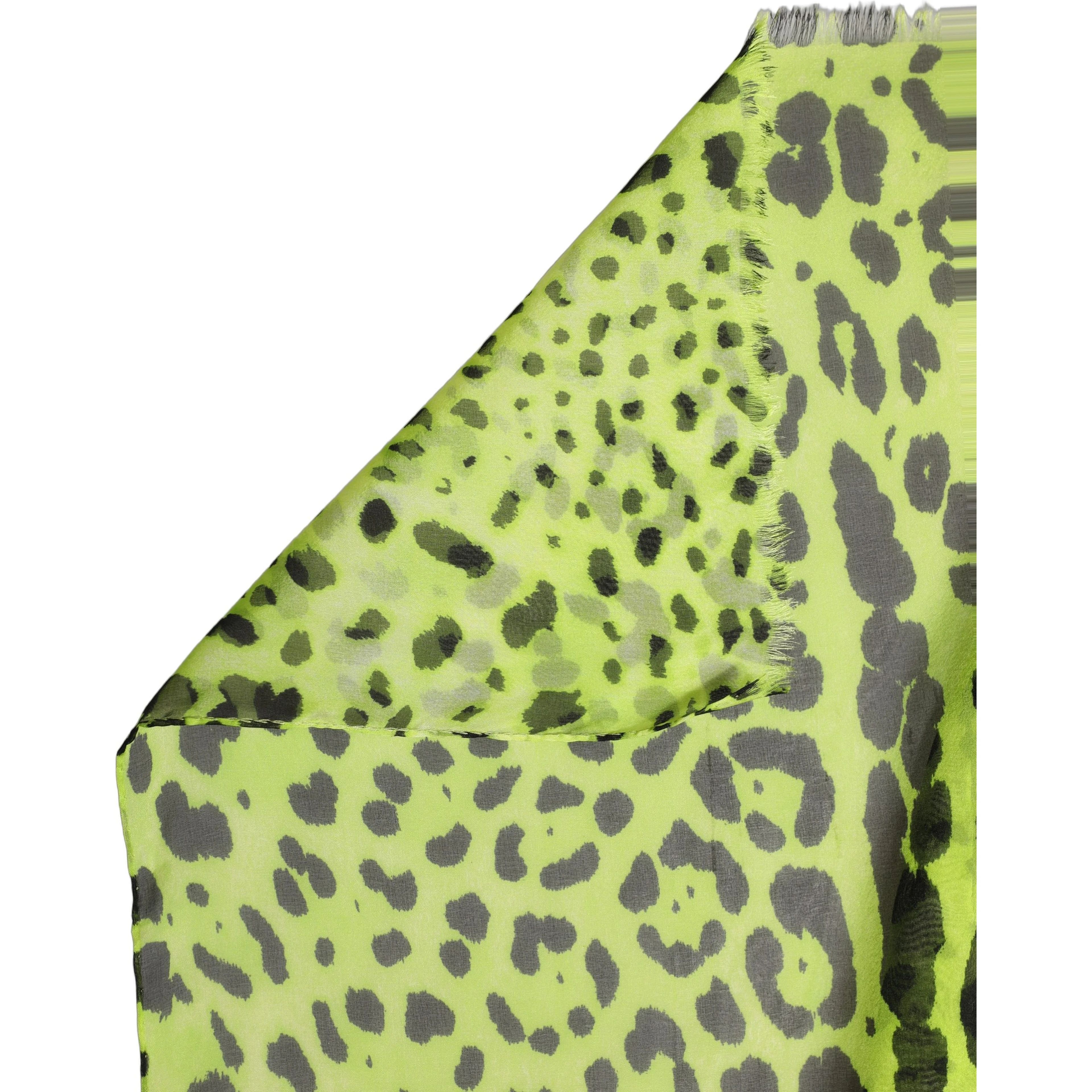 Green Leopard Print Silk Shawl Stole Scarf