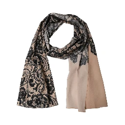 Black Beige Floral Lace Silk Neck Shawl Scarf