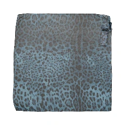 Blue Leopard Print Silk Square Foulard Scarf