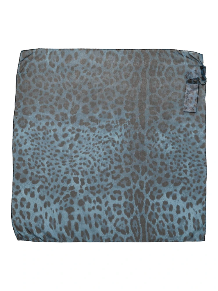 Blue Leopard Print Silk Square Foulard Scarf