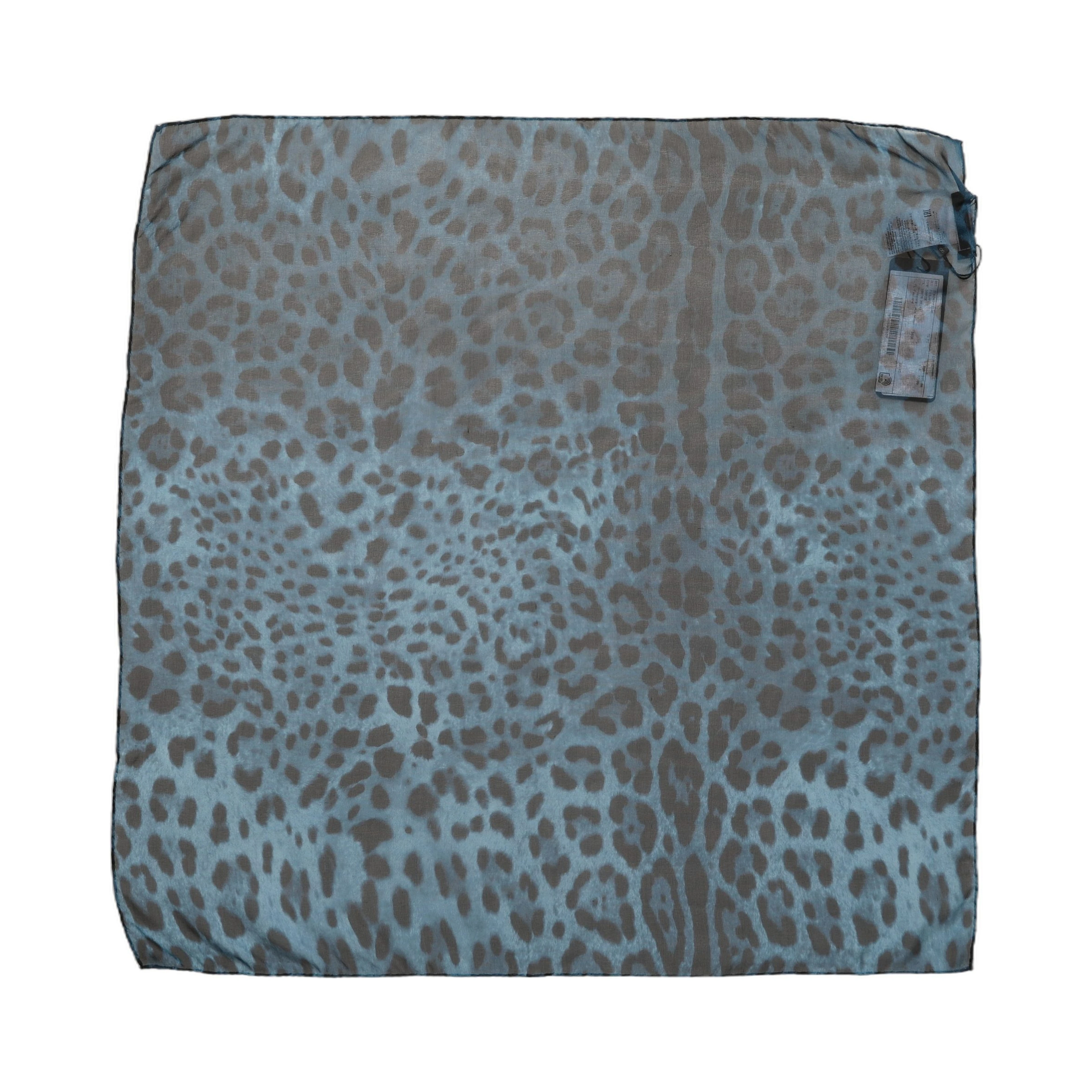 Blue Leopard Print Silk Square Foulard Scarf