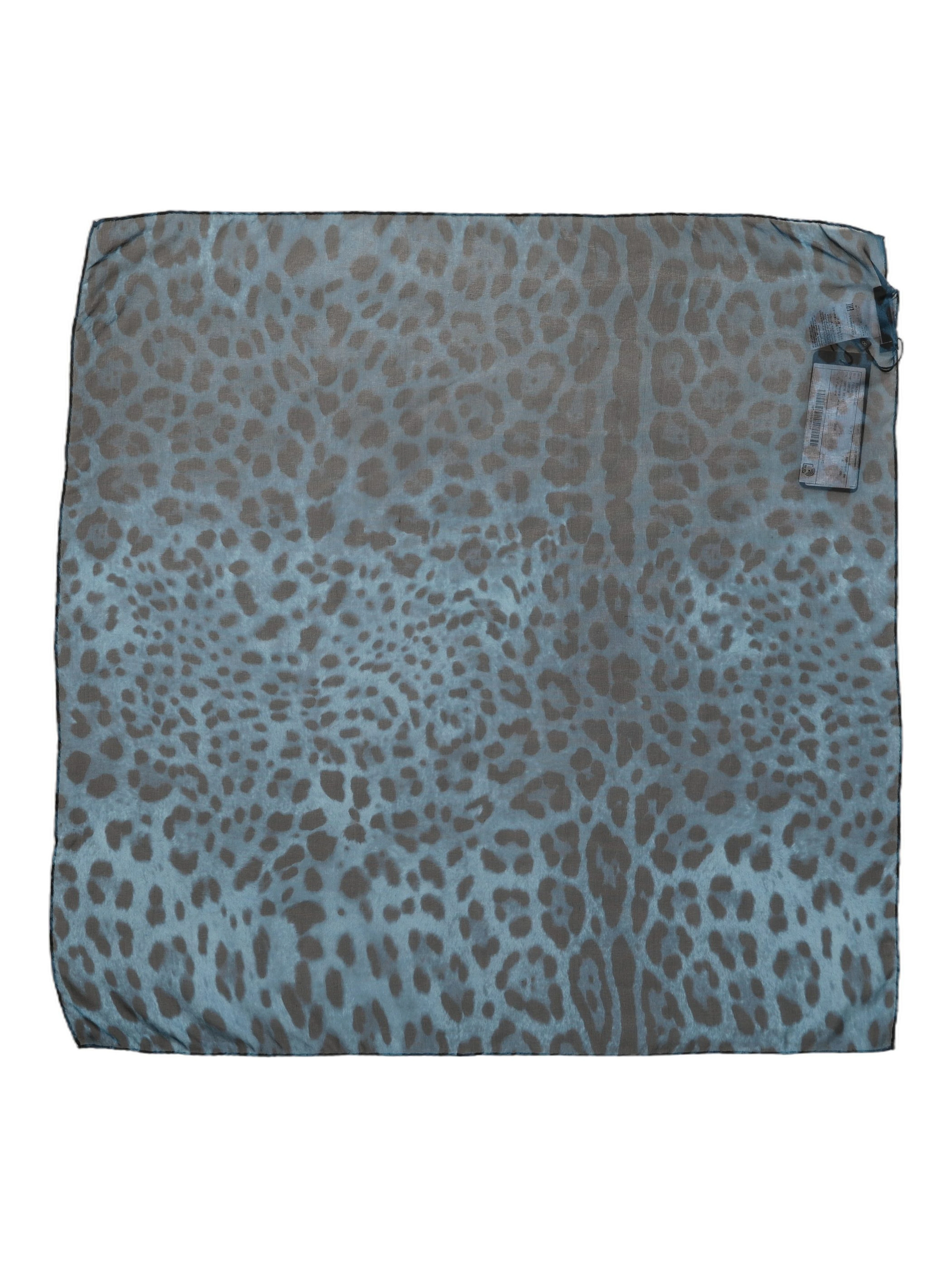 Blue Leopard Print Silk Square Foulard Scarf