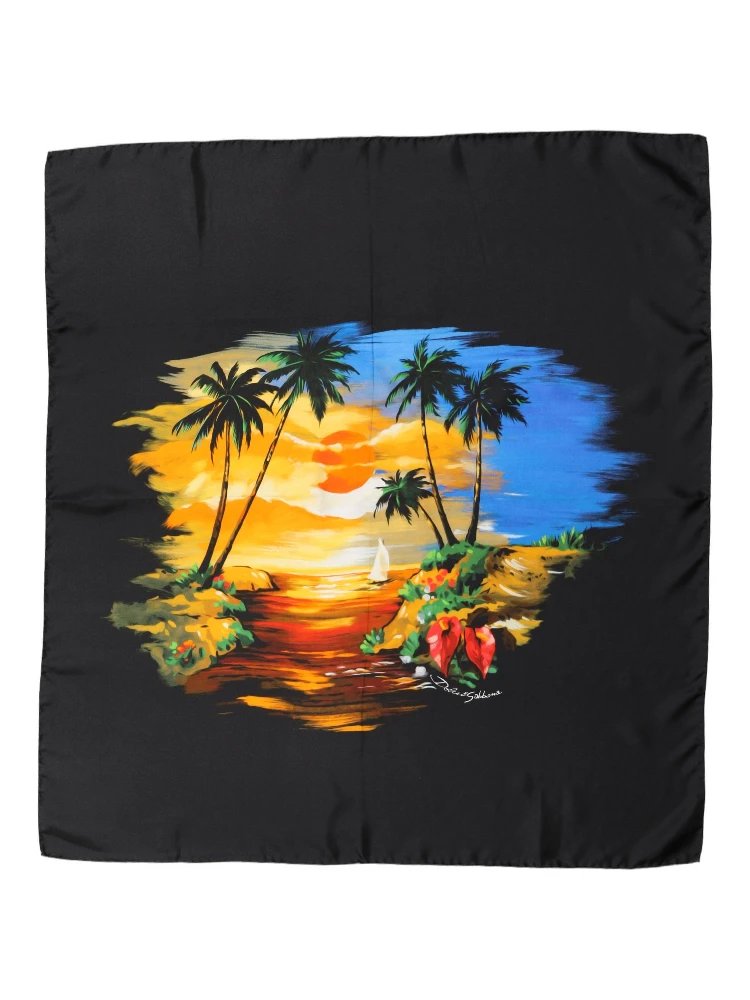 Black Tropical Sunset Square Foulard Scarf