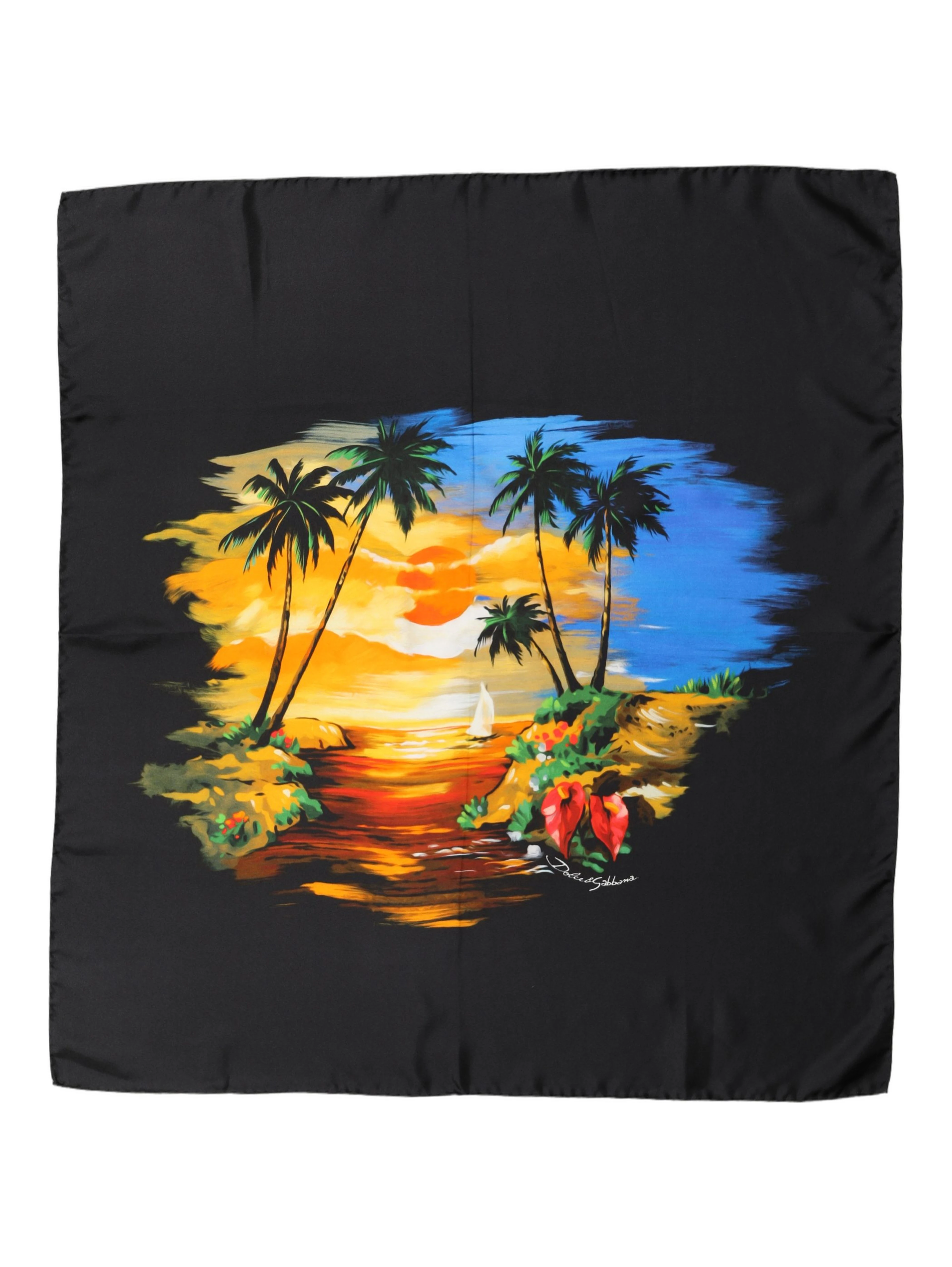 Black Tropical Sunset Square Foulard Scarf