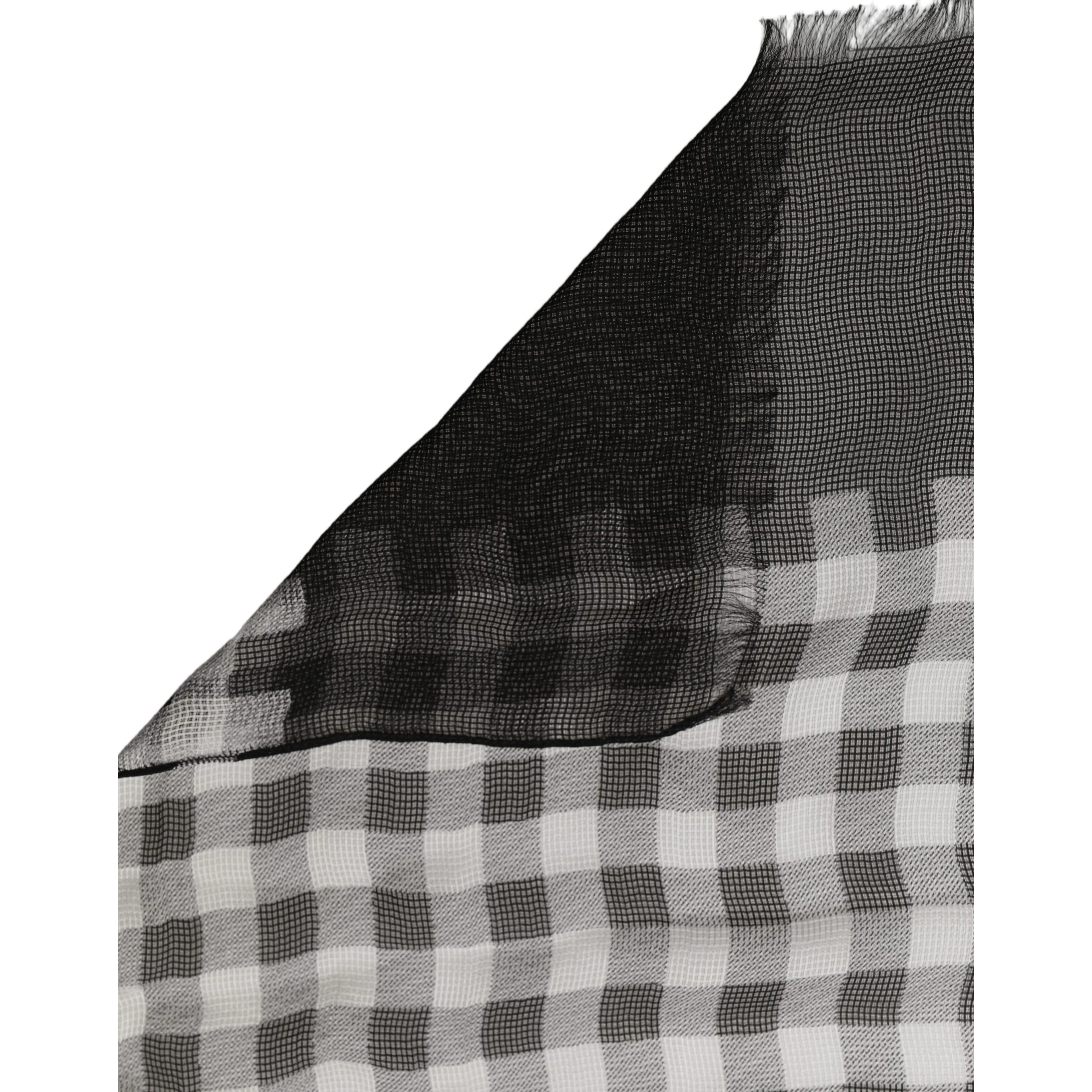 Black White Napoli Silk Gingham Shawl Scarf