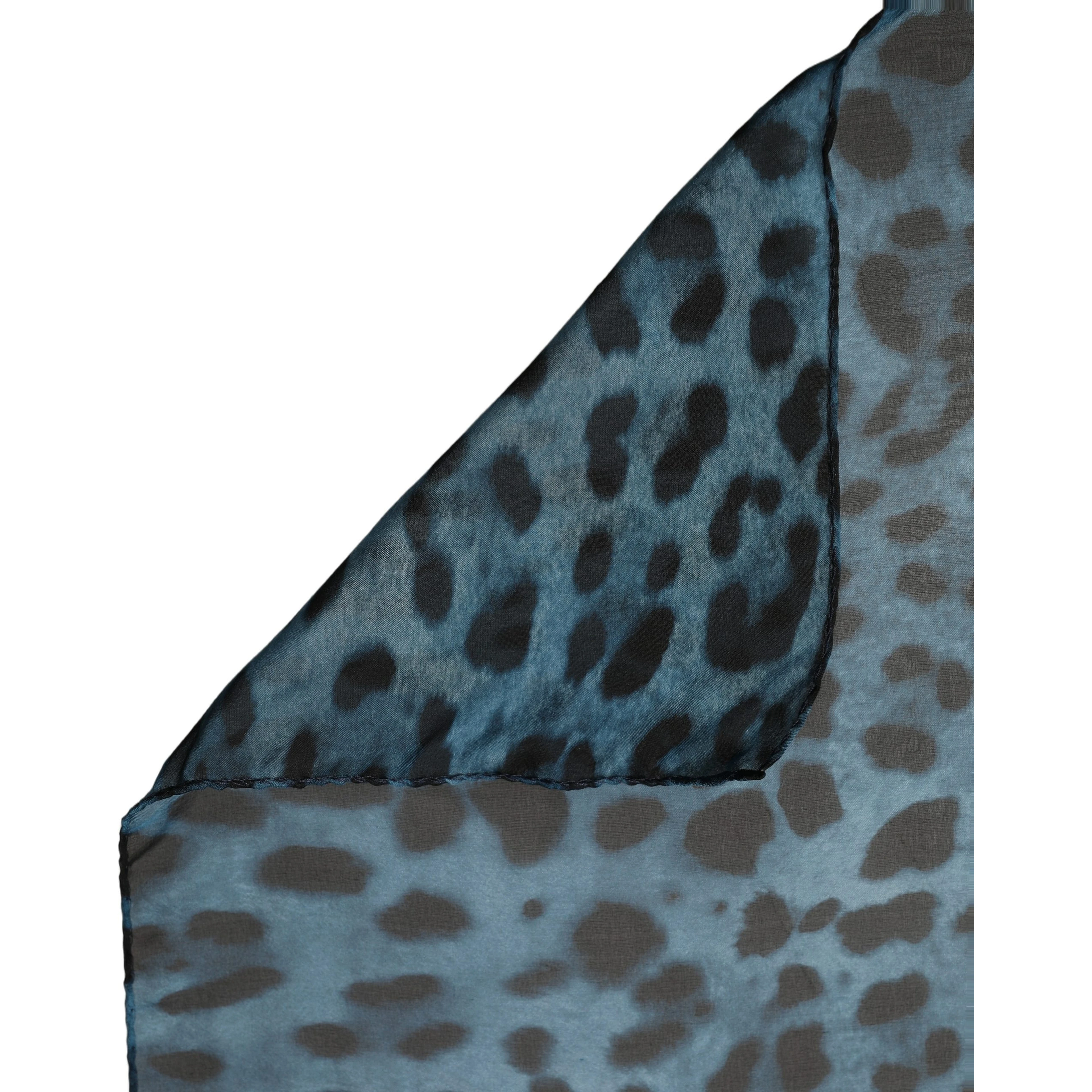 Blue Leopard Print Silk Square Foulard Scarf