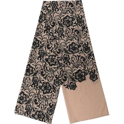 Black Beige Floral Lace Silk Neck Shawl Scarf