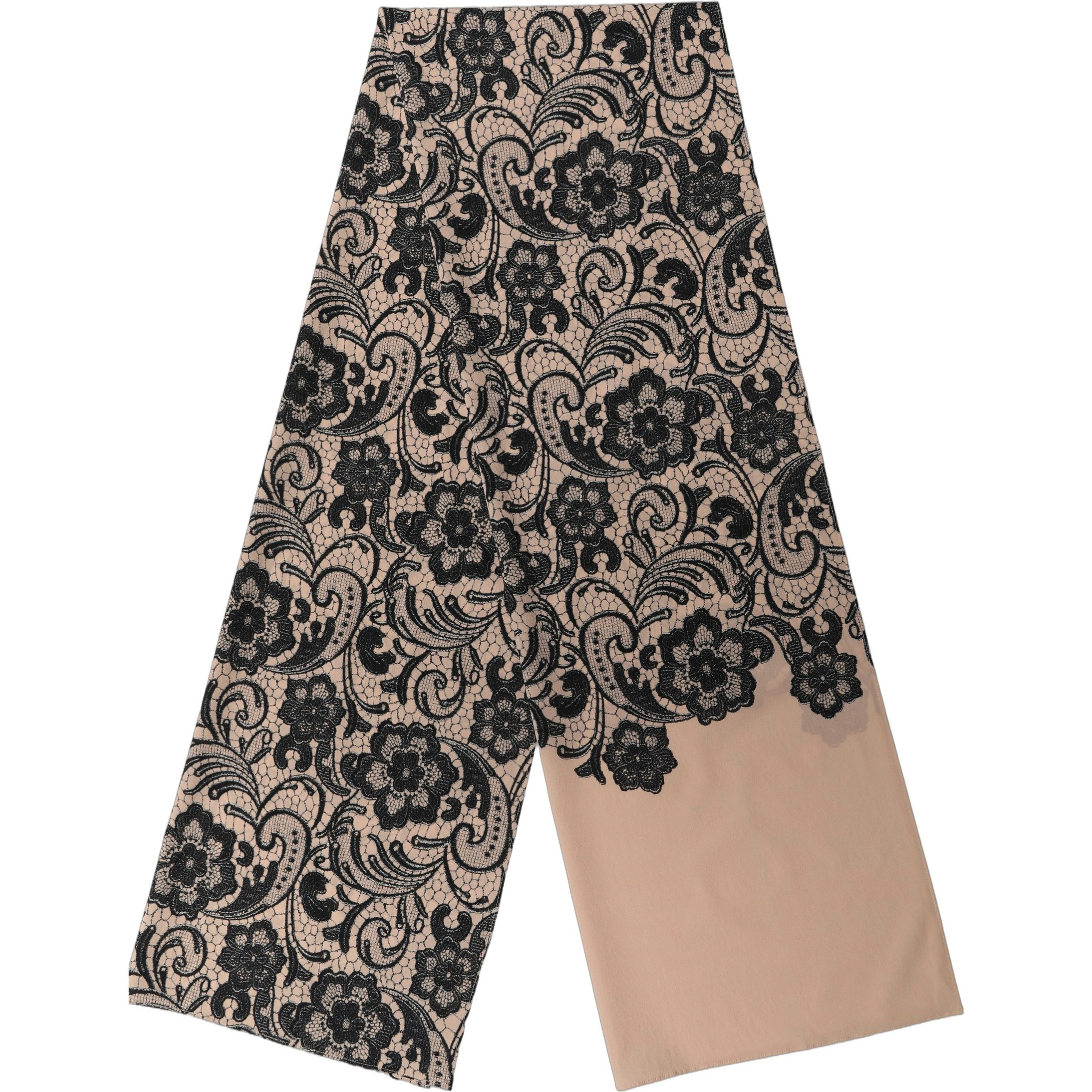 Black Beige Floral Lace Silk Neck Shawl Scarf