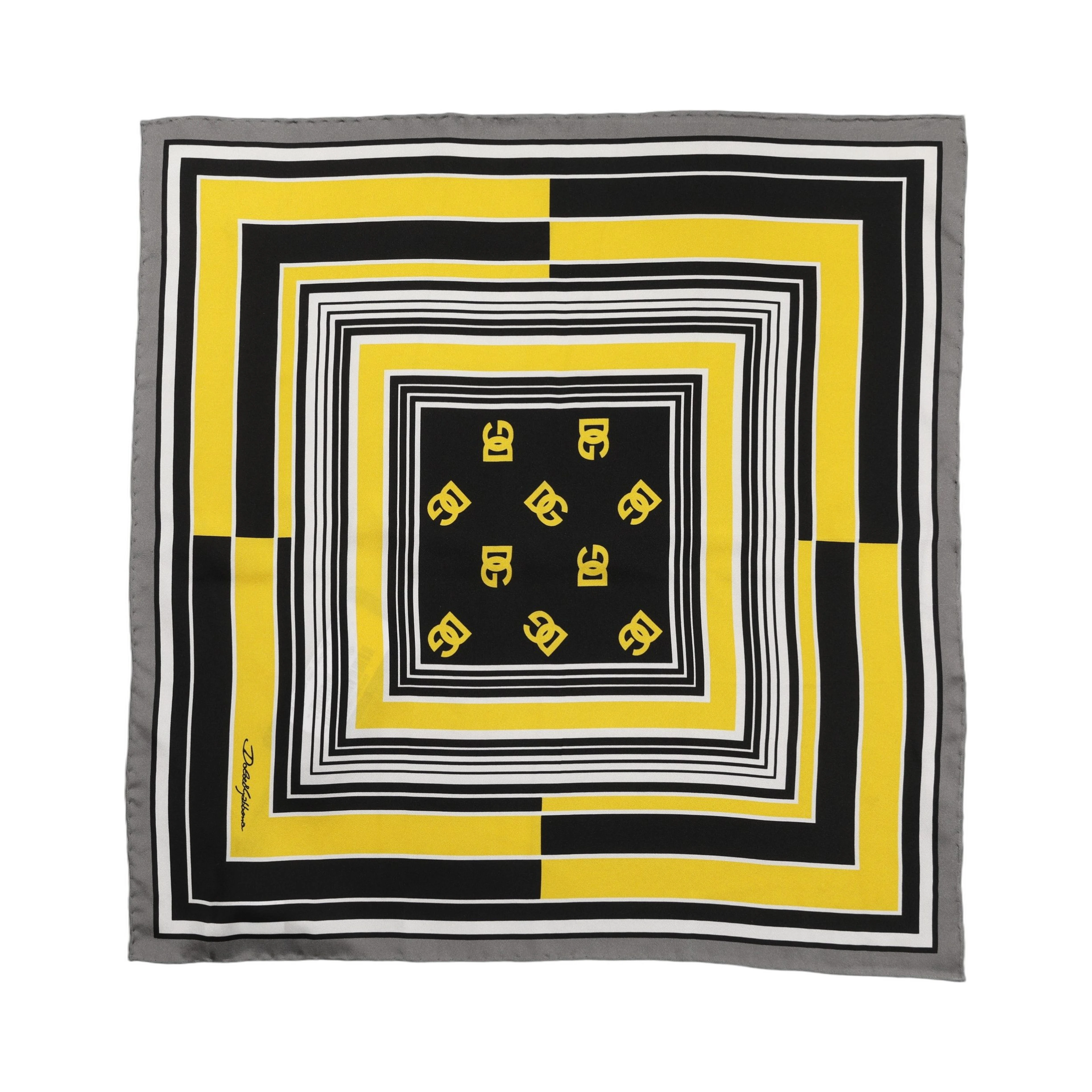 Black Yellow Silk Logo Square Foulard Scarf