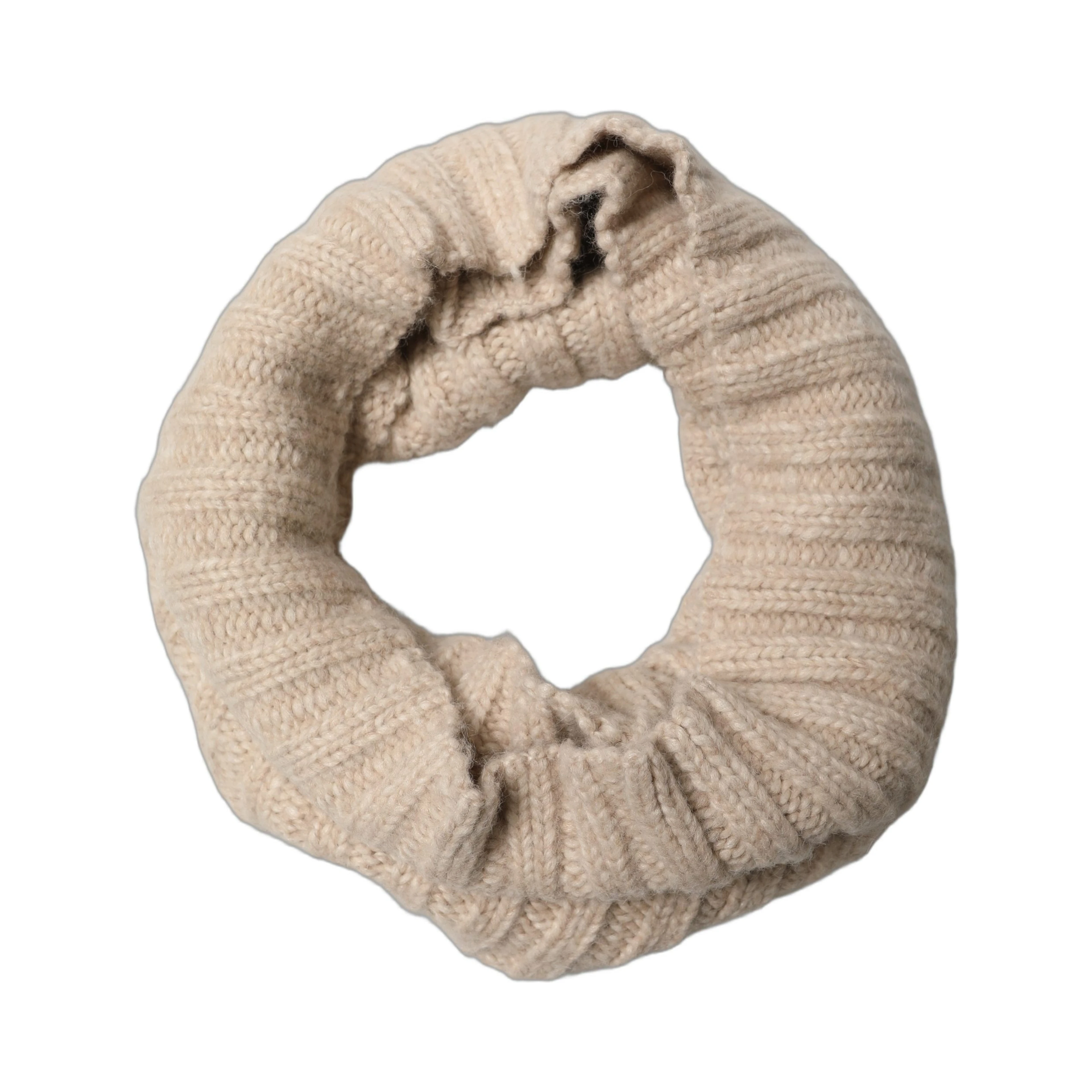 Light Beige Ribbed Knit Neck Warmer Scarf