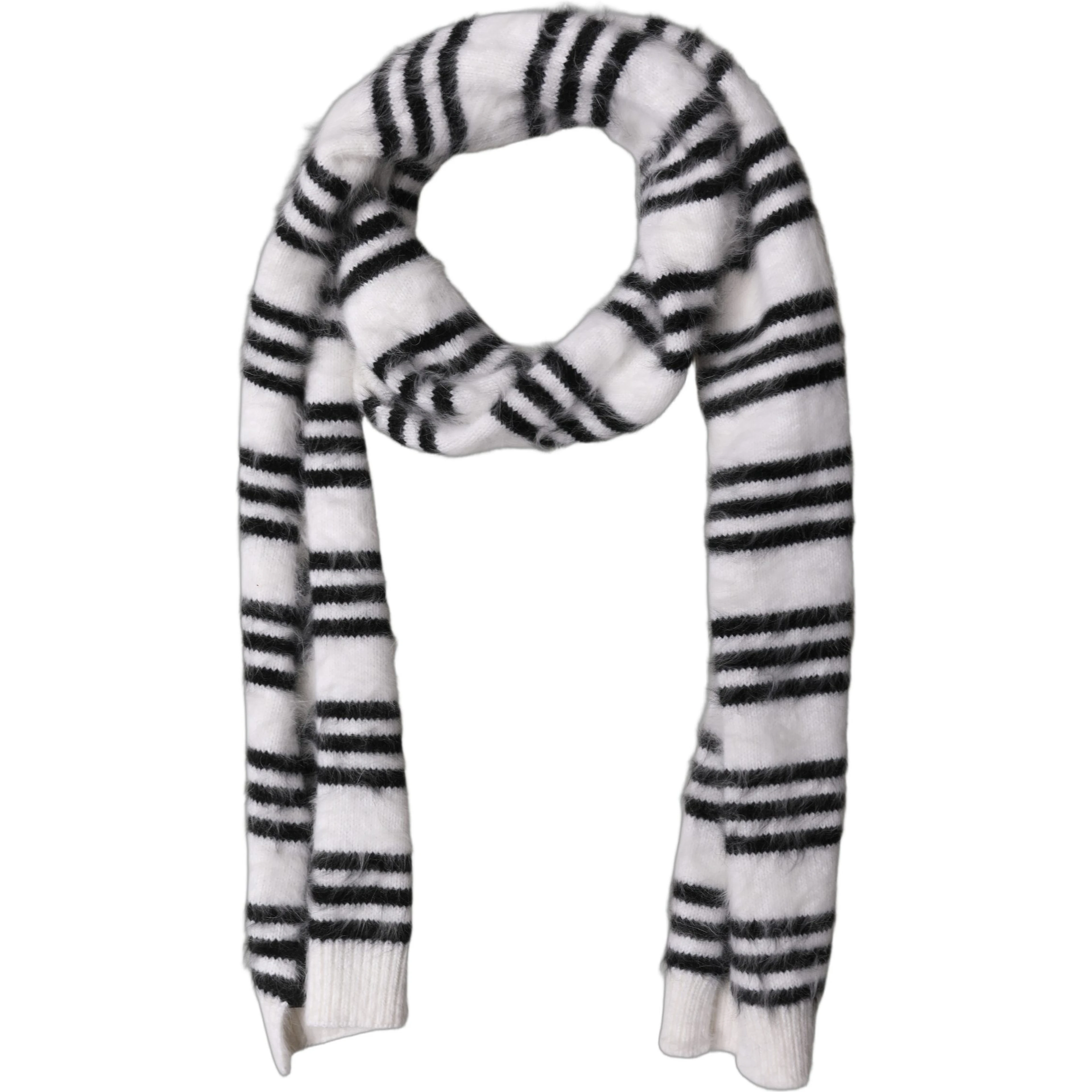 White Black Striped Skinny Neck Warmer Scarf