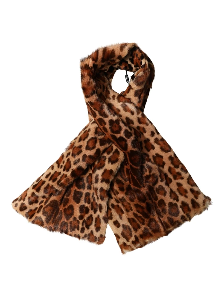 Brown Leopard Printed Goat Hair Shawl Scarf