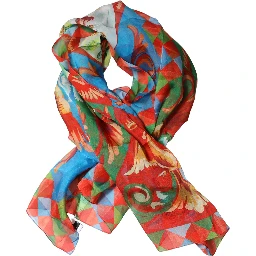 Multicolor Silk Printed Square Foulard Scarf