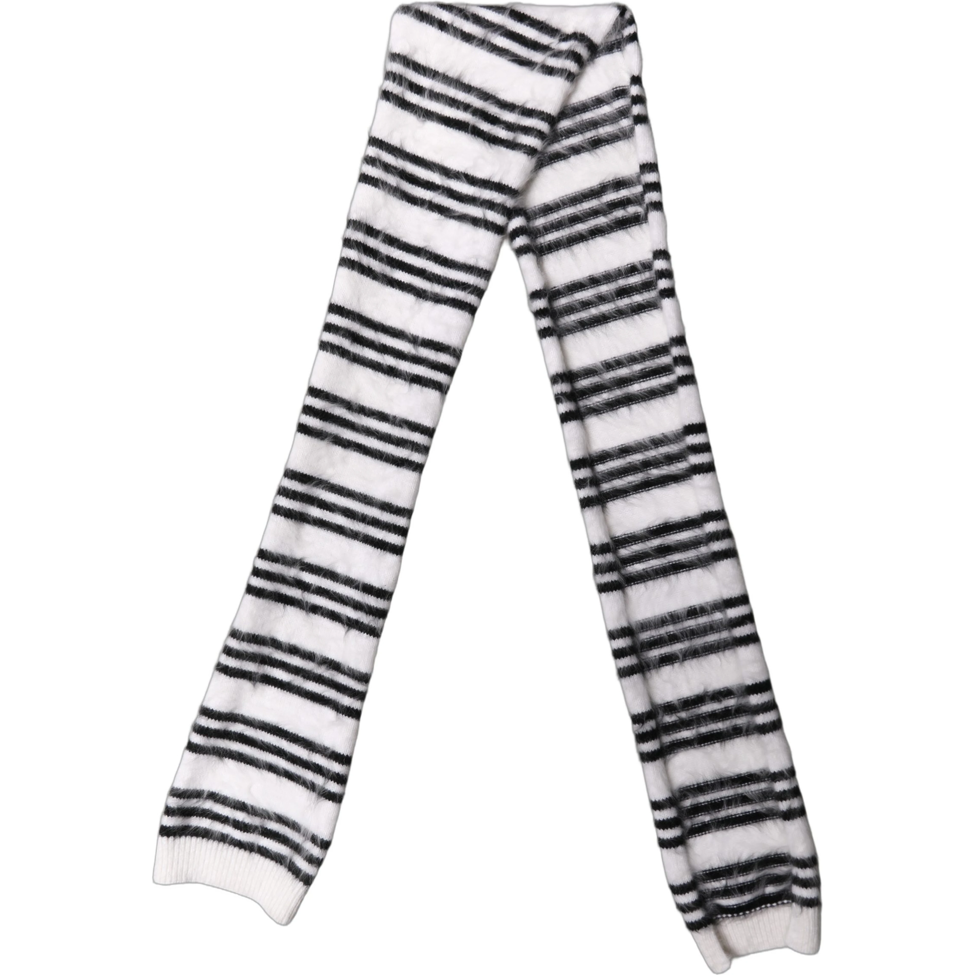 White Black Striped Skinny Neck Warmer Scarf