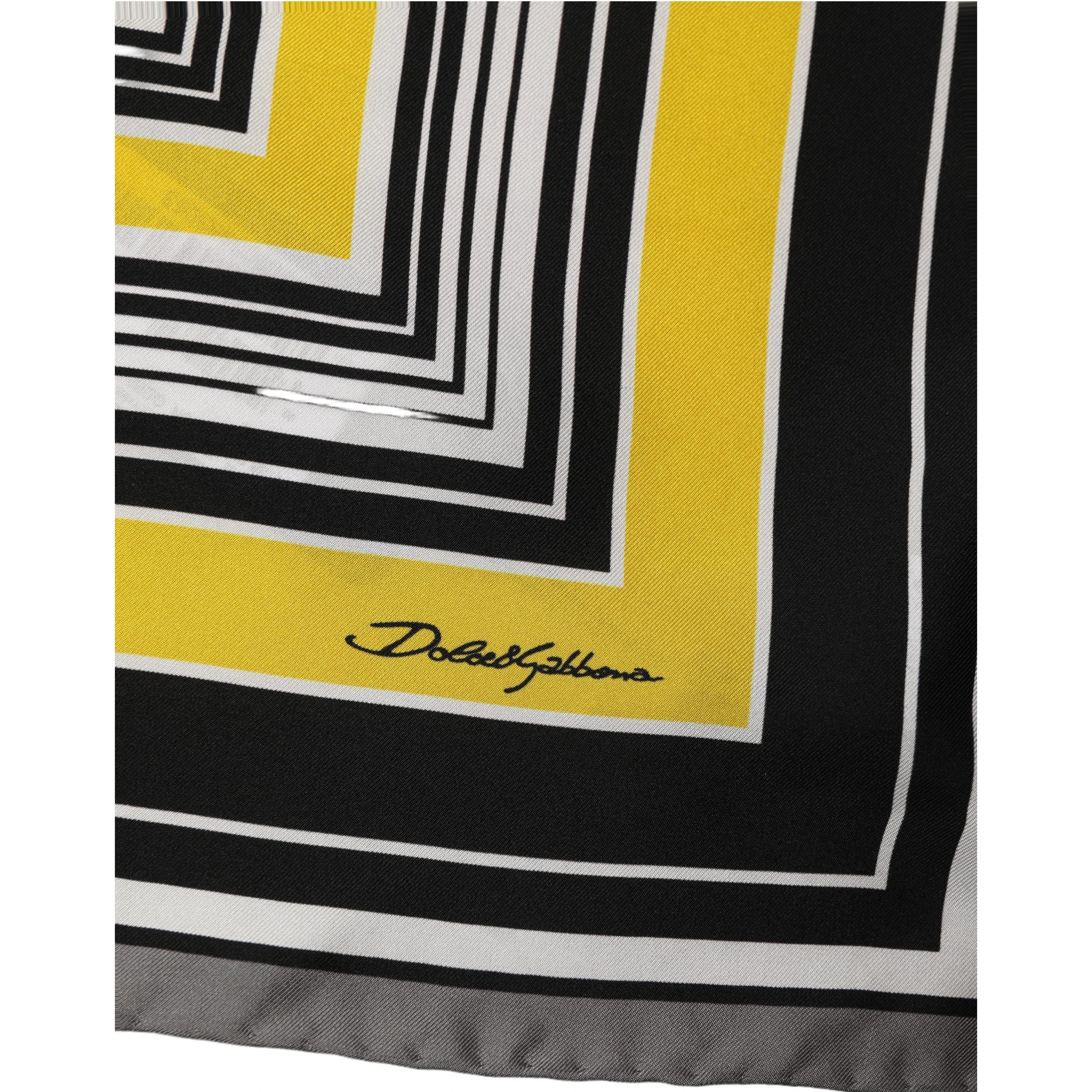 Black Yellow Silk Logo Square Foulard Scarf