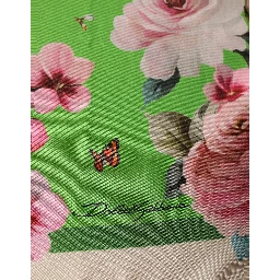 Green Floral Print Silk Square Foulard Scarf