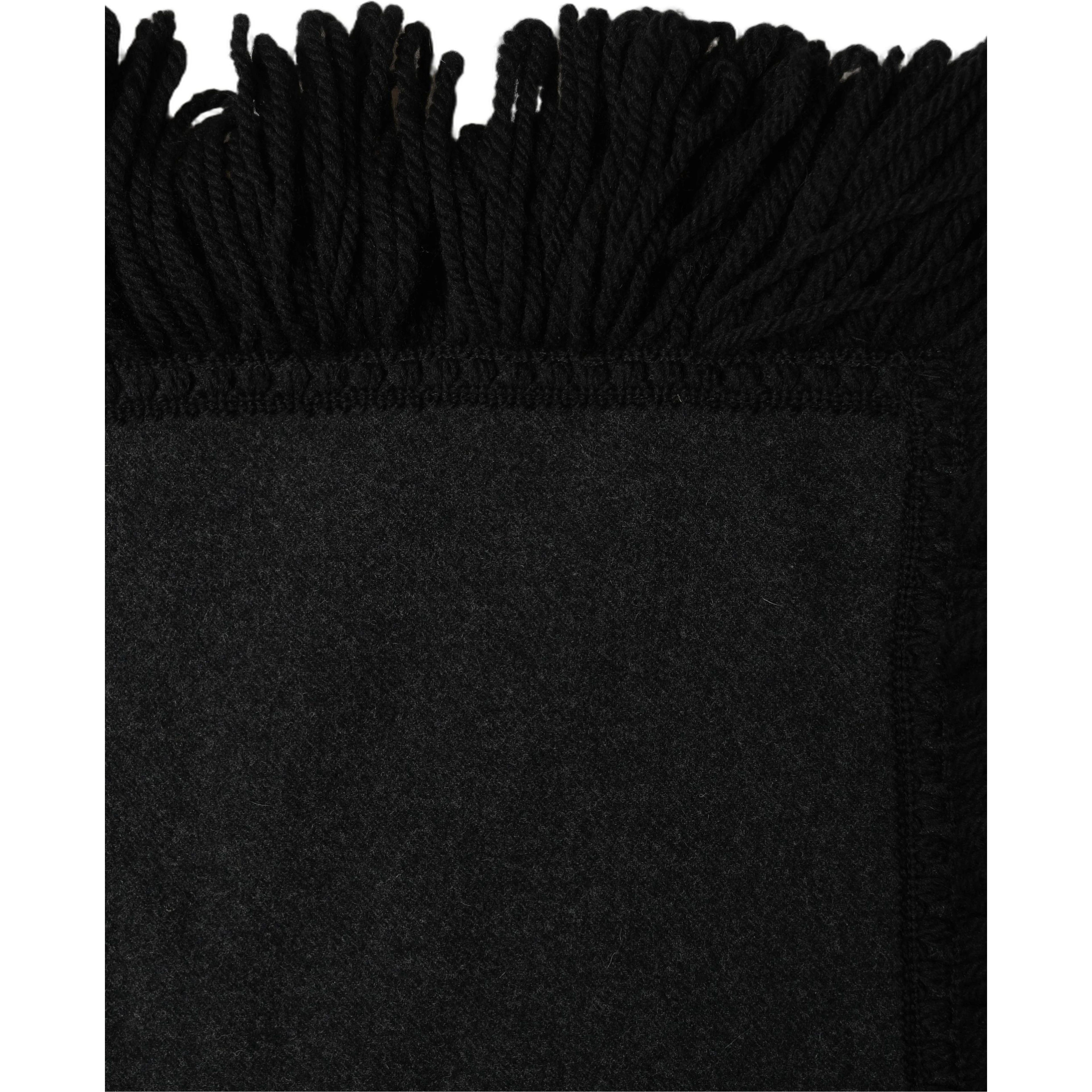 Black Wool Knitted Fringed Warmer Shawl Scarf