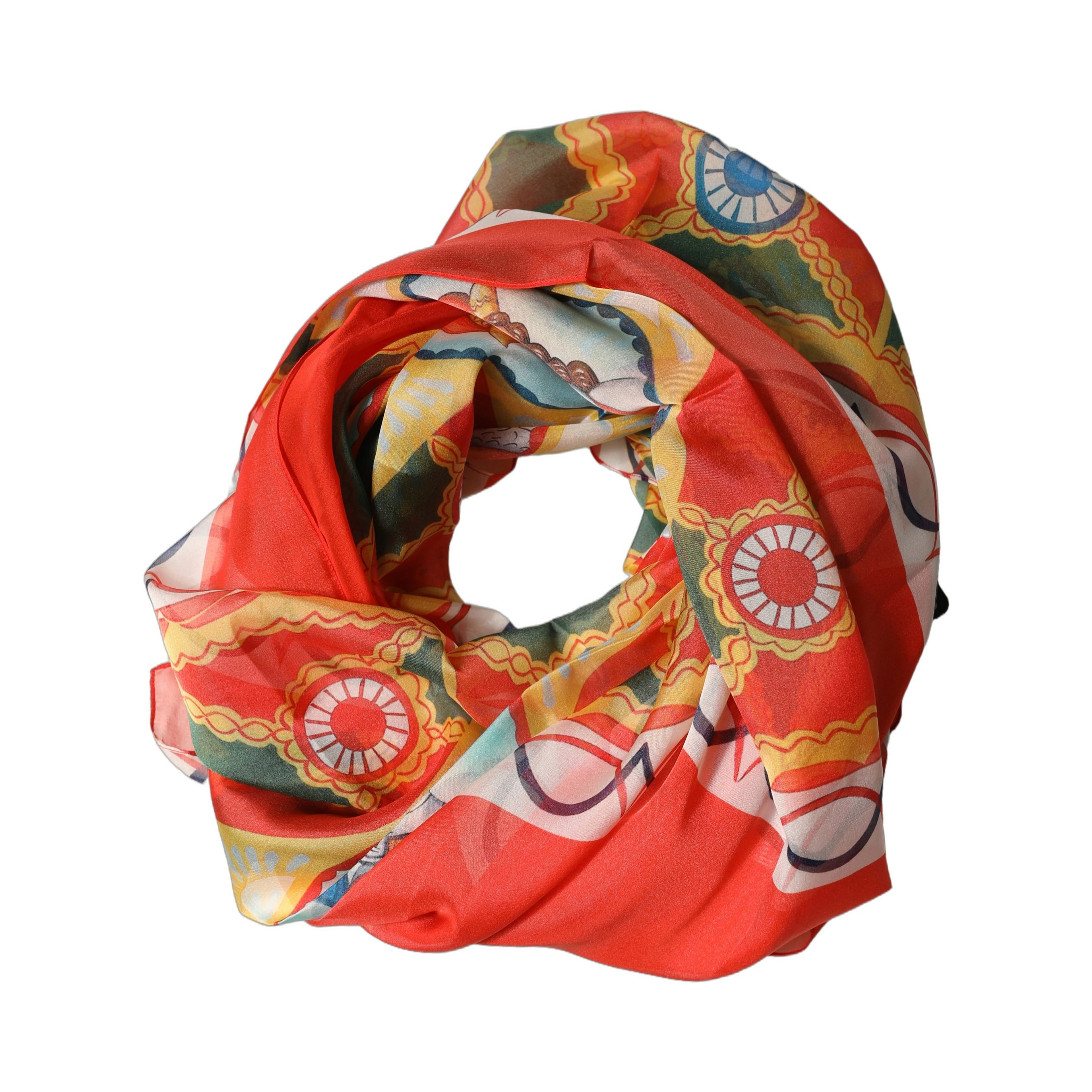 Multicolor Silk Printed Square Foulard Scarf