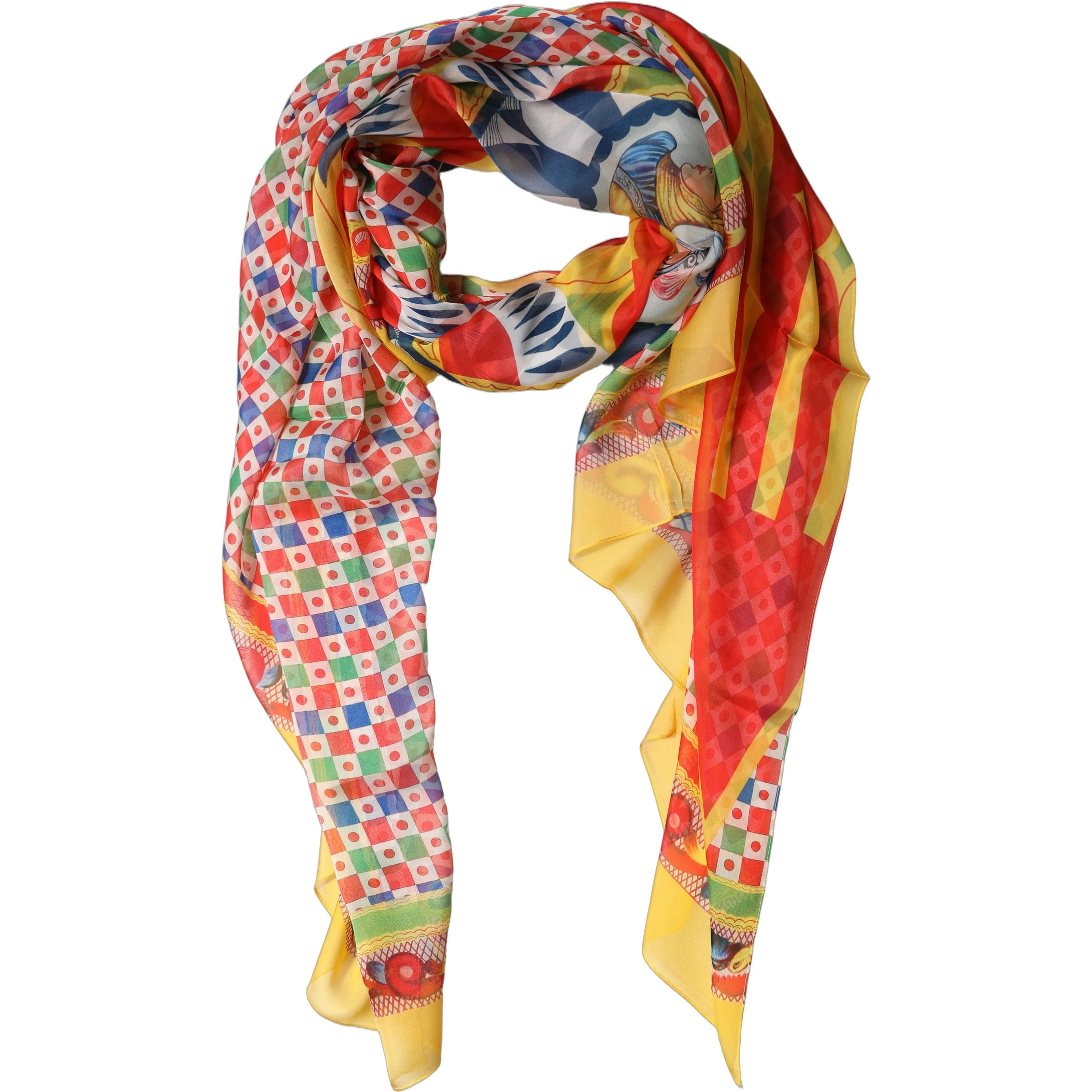 Multicolor Silk Carretto Print Stole Scarf
